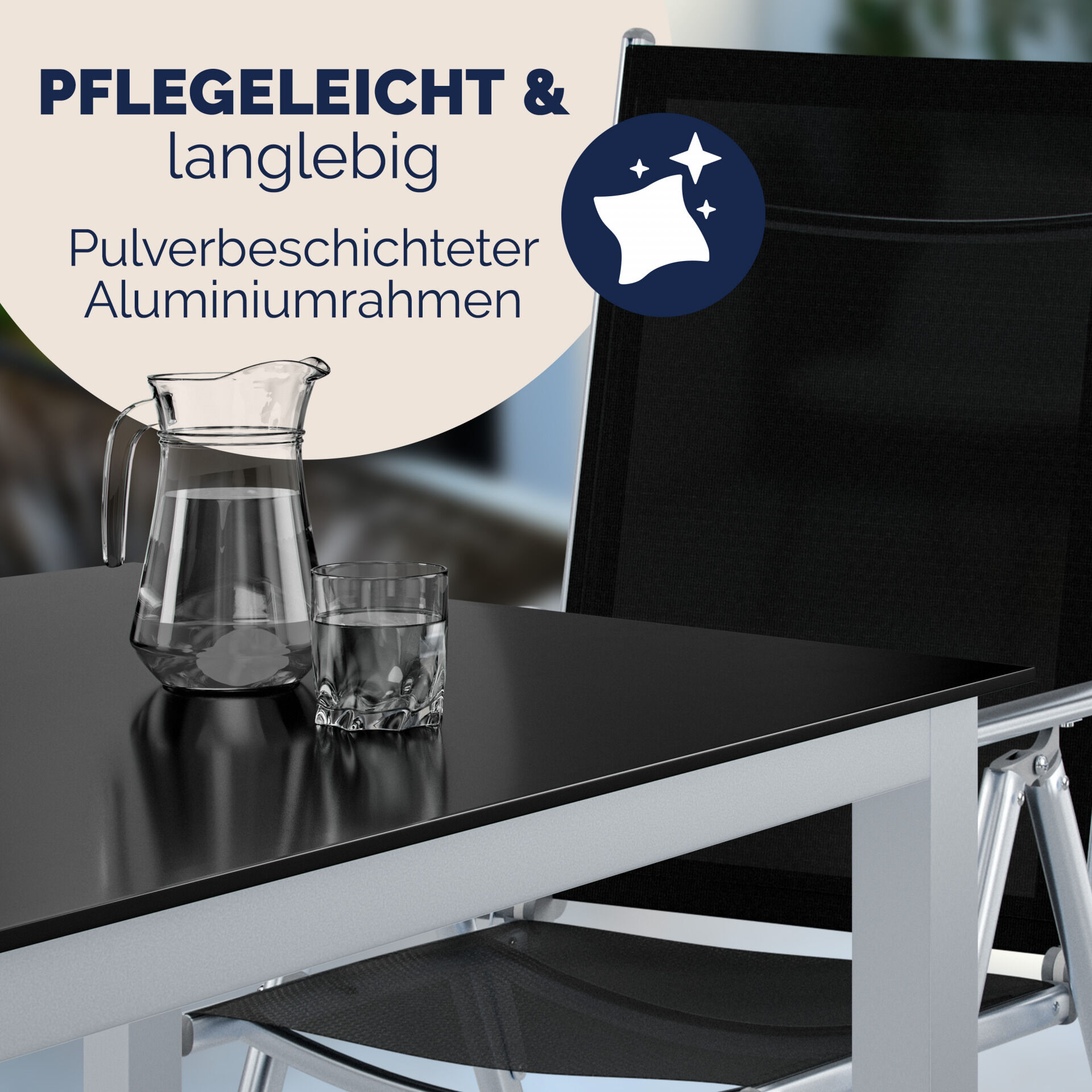 Gartensitzgruppe Bern 9-tlg 8 Personen Silber Alu Schwarz Glas