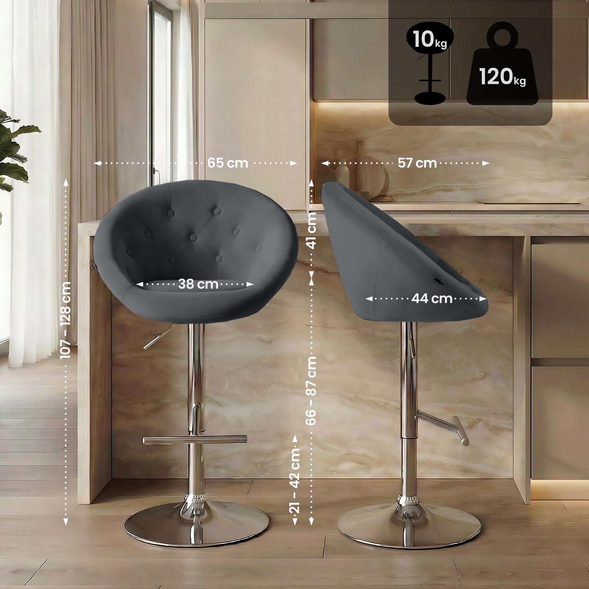 Barhocker London Samt chrom, dunkelgrau