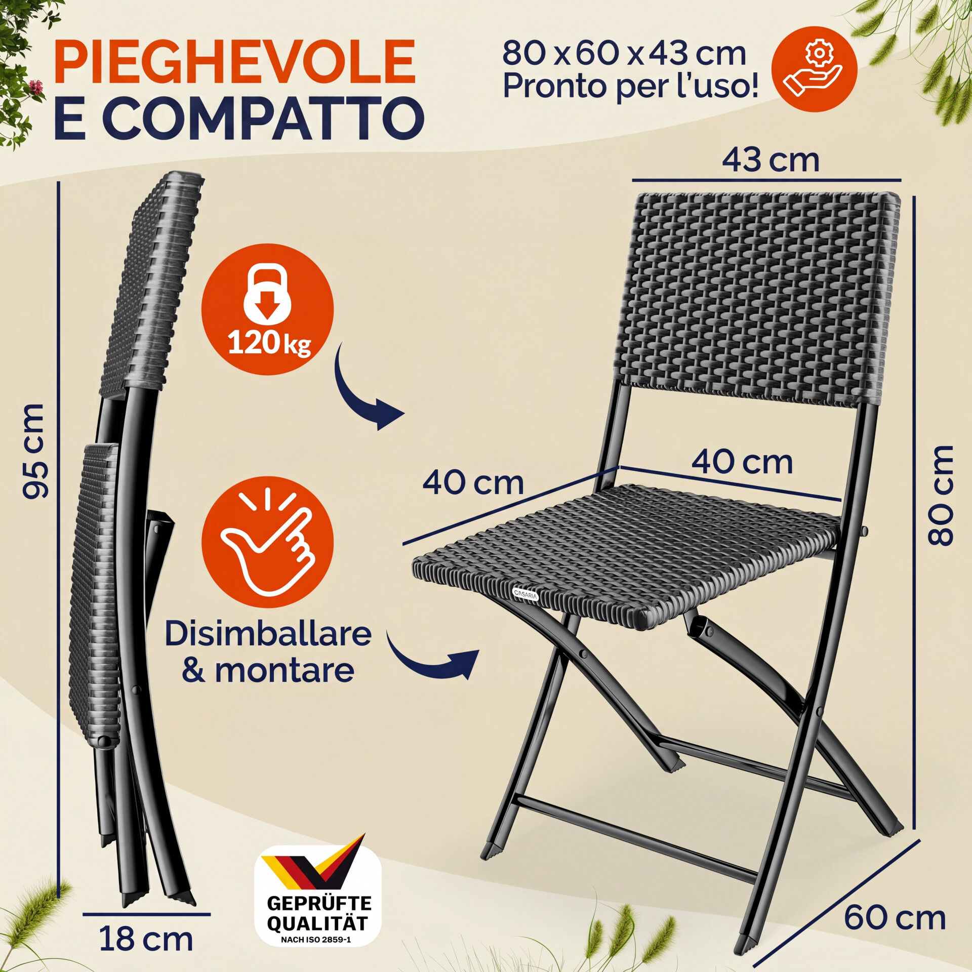 Polyrattan Klappstuhl Rom 2er-Set Anthrazit
