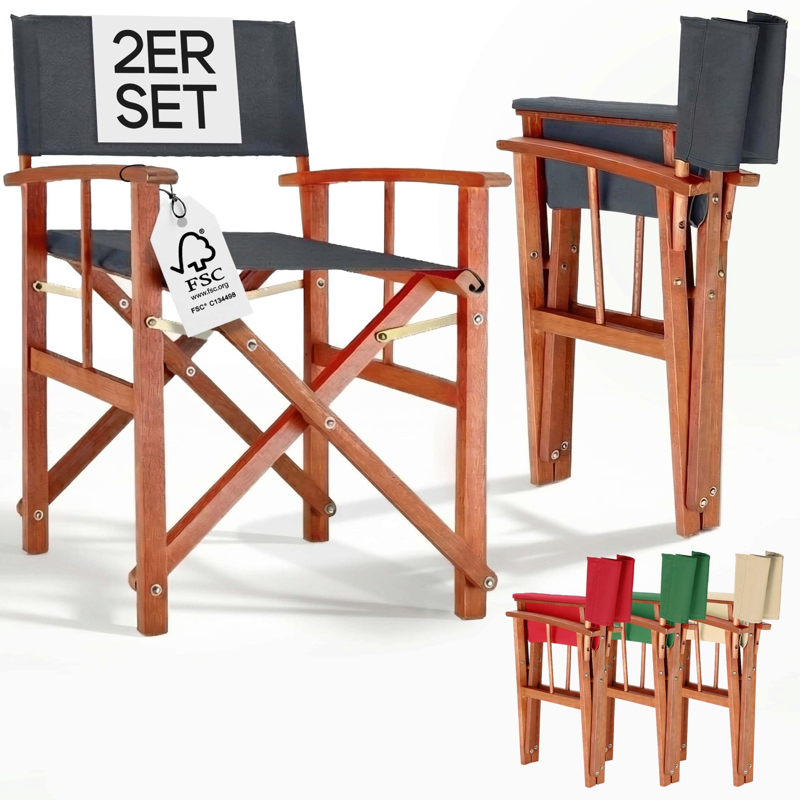 703464 Regiestuhl Anthrazit 2er-Set Eukalyptusholz FSC®-zertifiziert Klappbar Gartenstuhl bis 160kg