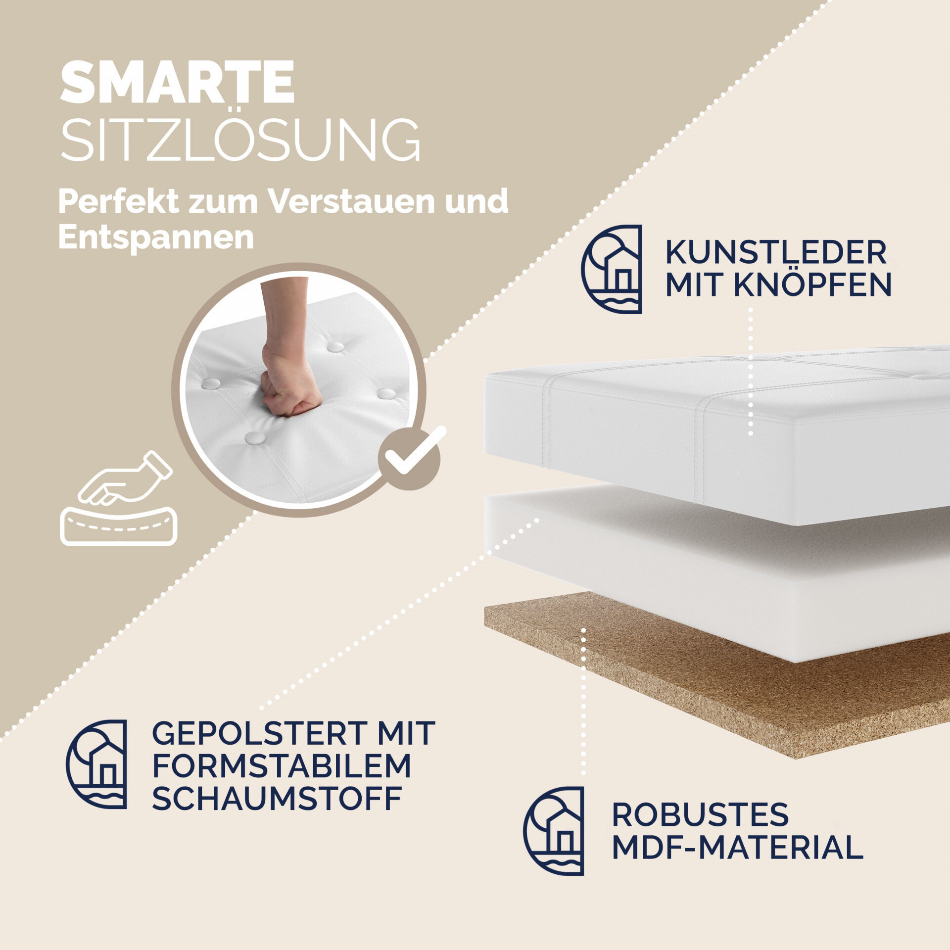 Sitzbank Weiß 115x38x38cm mit Stauraum faltbar
