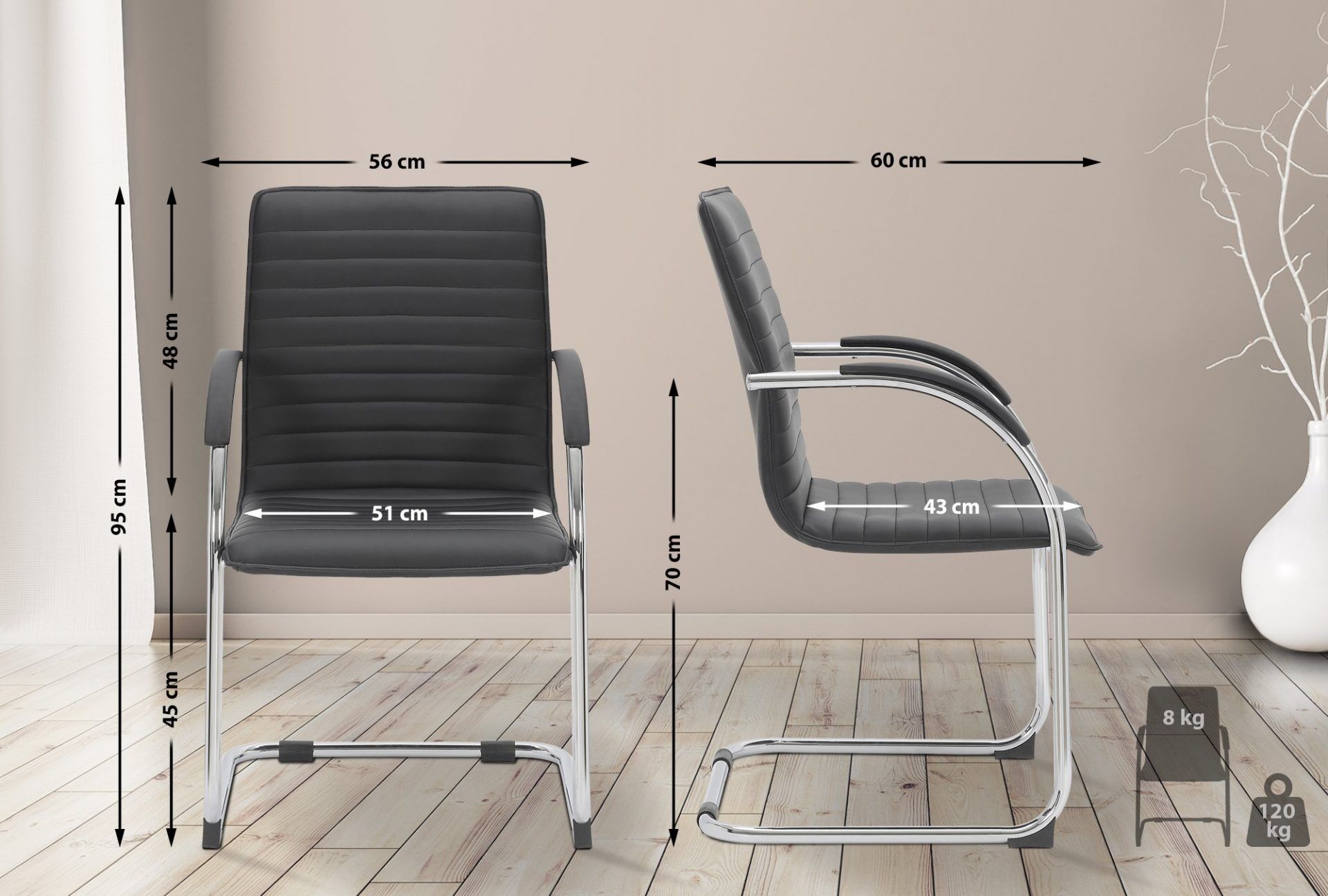 2er Set Besucherstühle Tira Kunstleder, schwarz