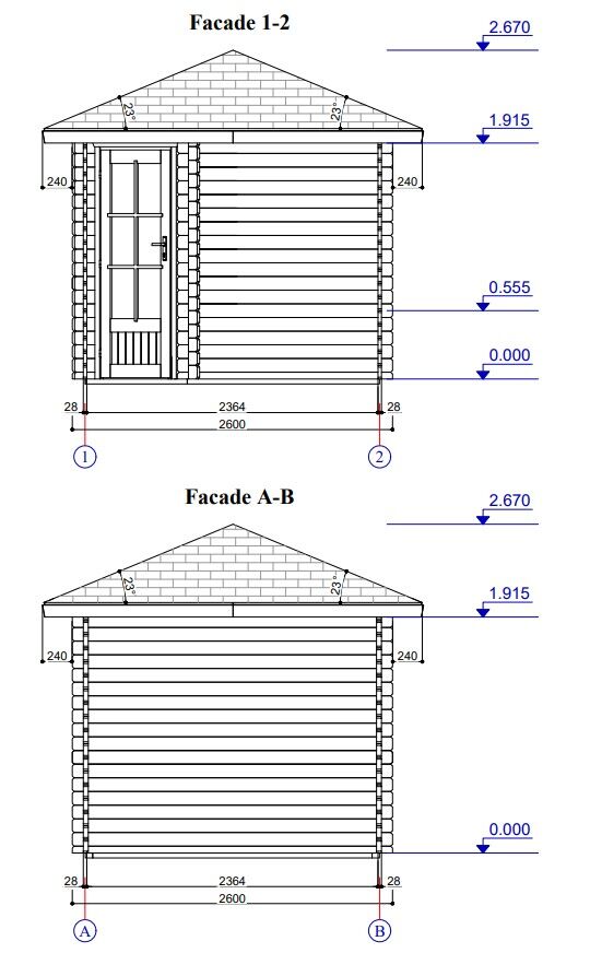 5-Eck Gartenhaus Schweden 42 – 28 mm Blockbohlen mit Einzeltür