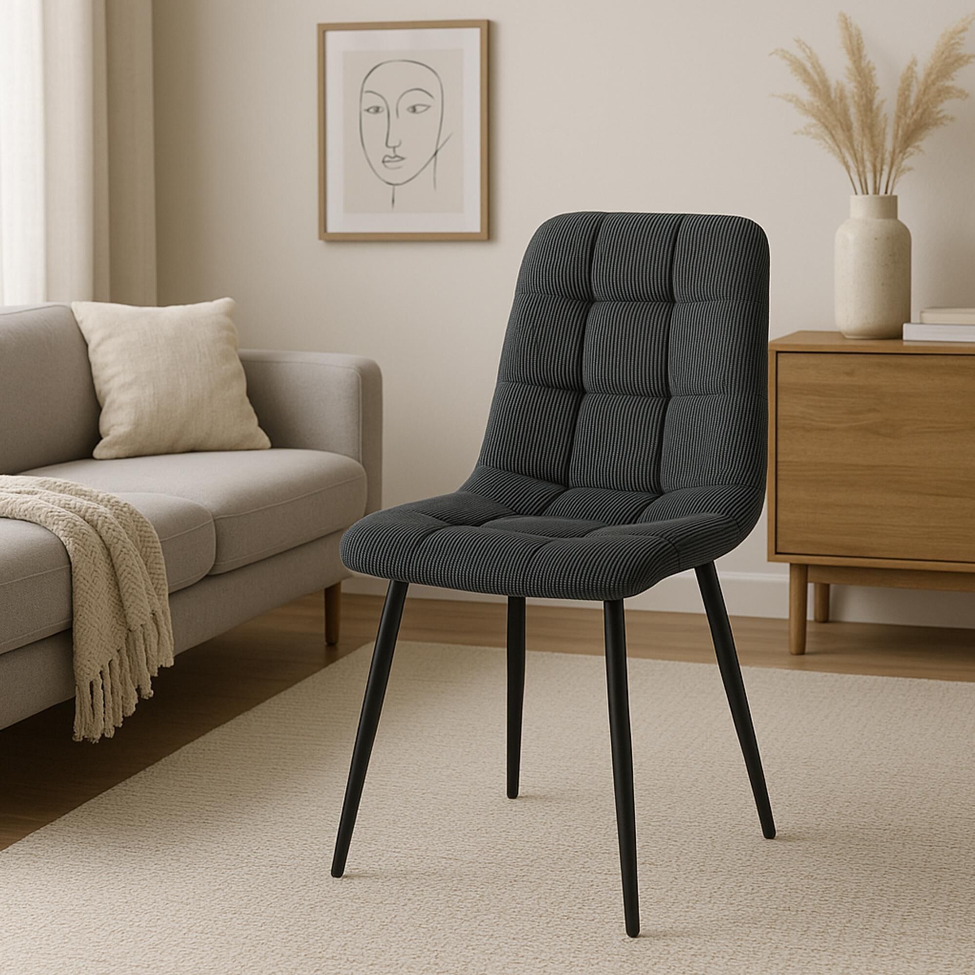 4er Set Esszimmerstuhl Tilde Cord, schwarz