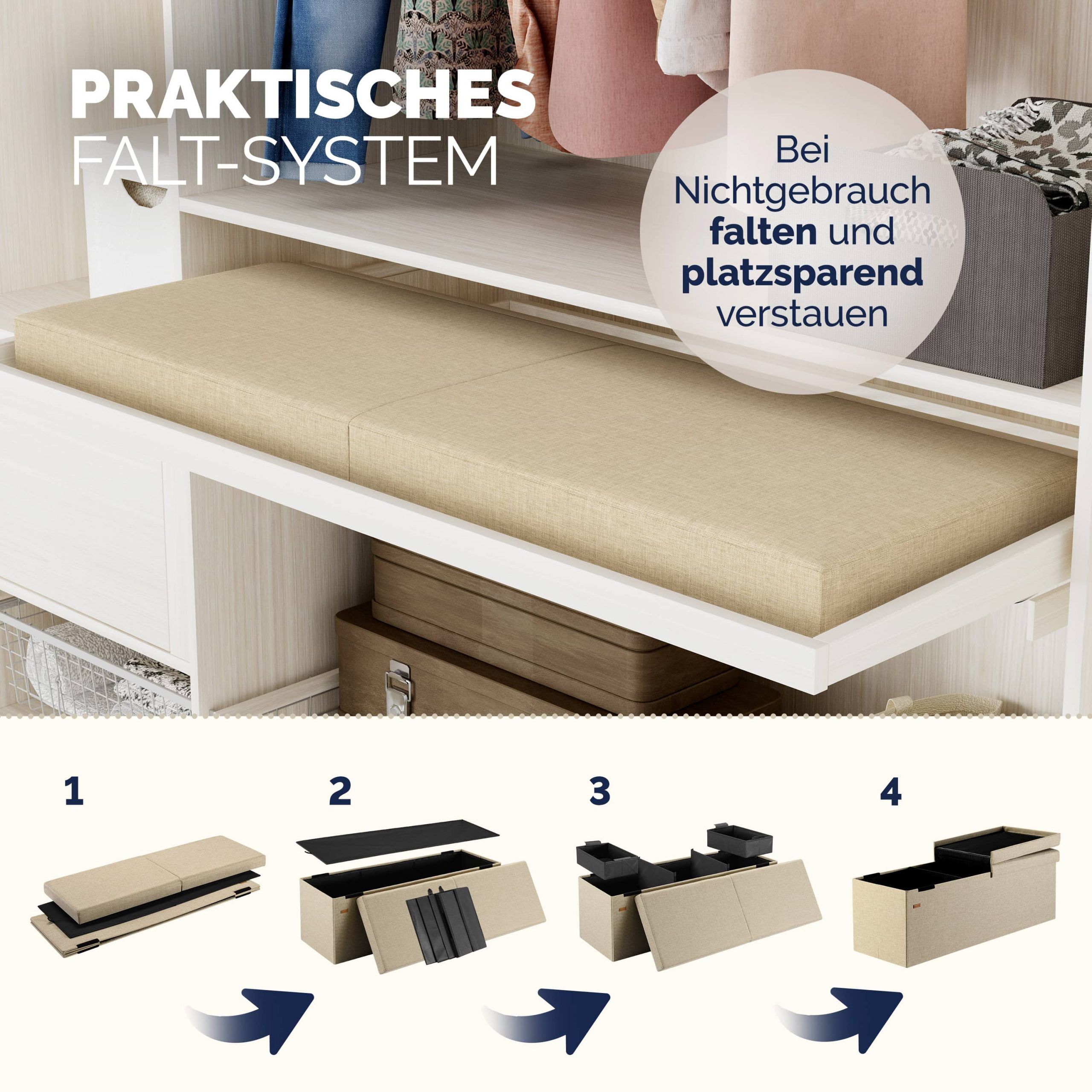 Sitzbank Beige 115x38x38cm mit Klappdeckel