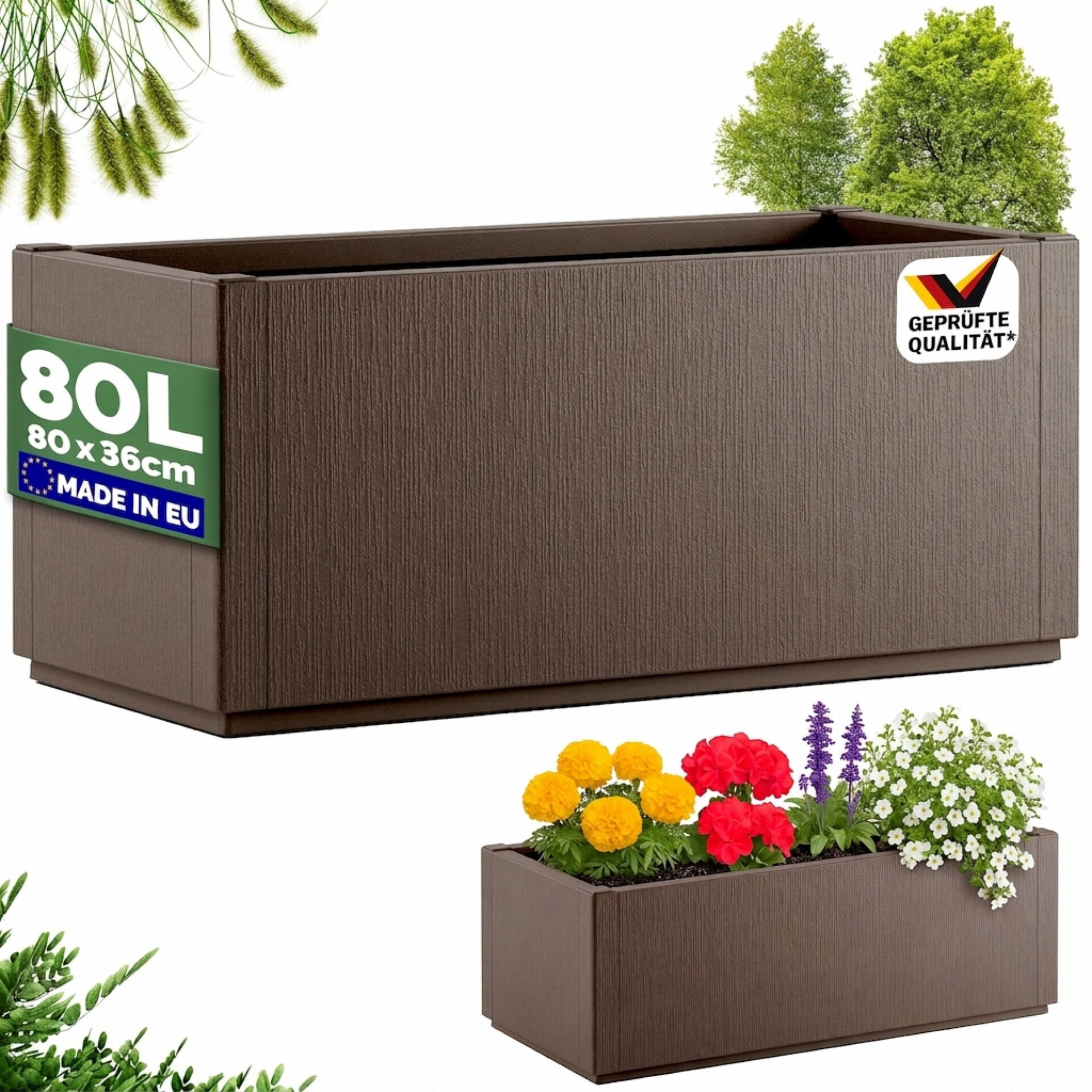 Blumentopf Ethica Braun Kunststoff 80x36x36cm