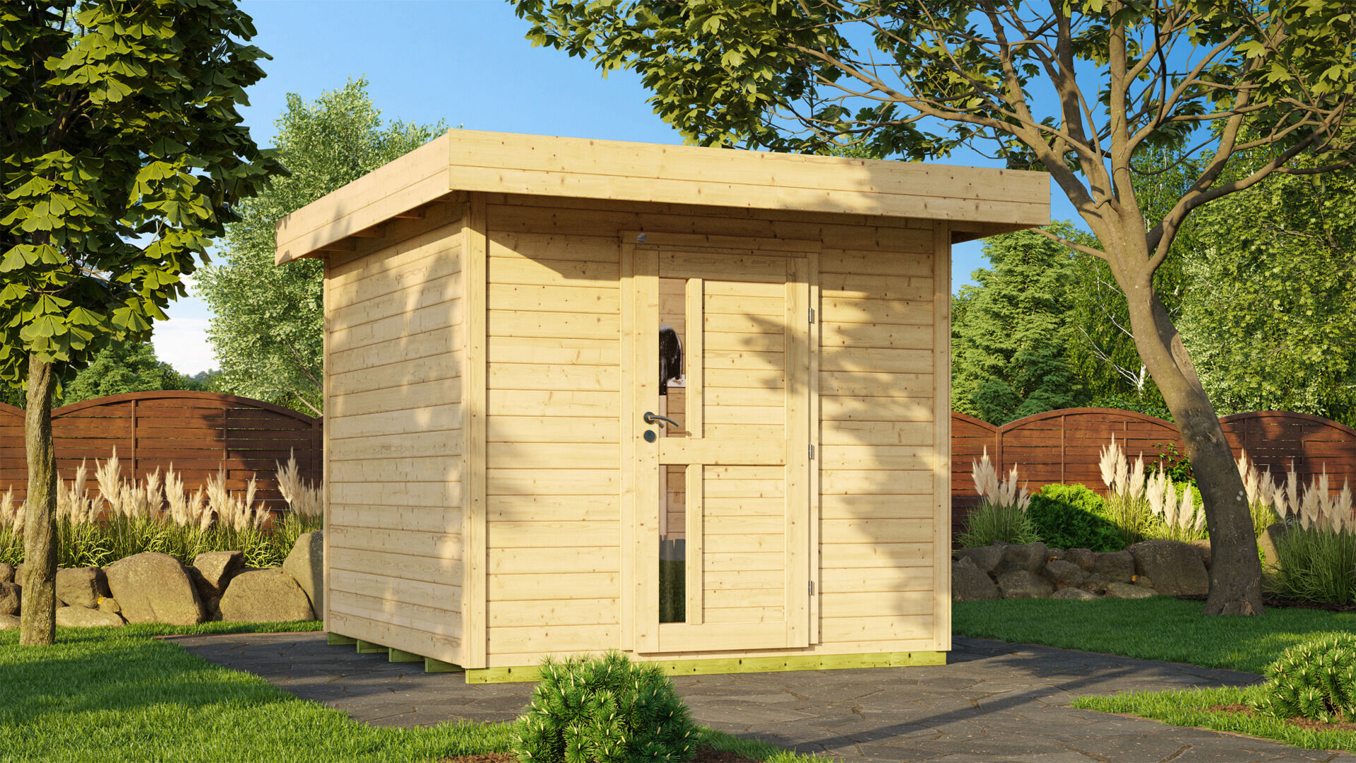 weka Design-Gartenhaus 172 – 2,8x3,8m, Naturbelassen, Premium Dachbahn selbstklebend
