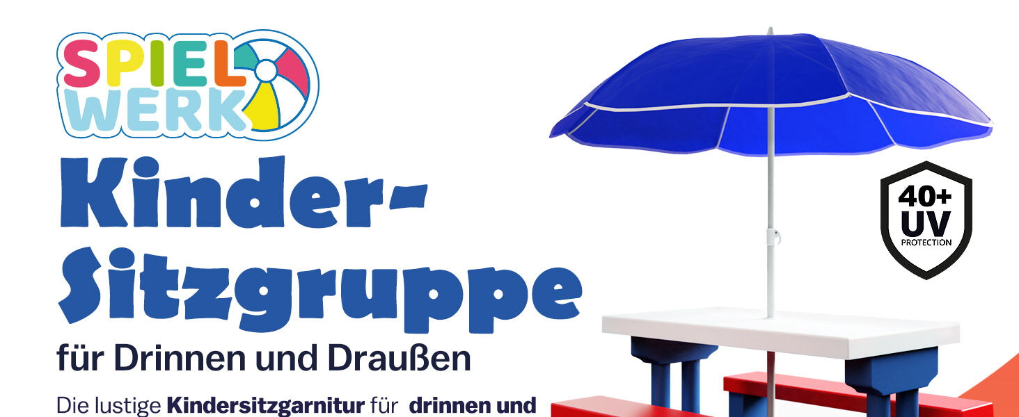 Kindersitzgruppe Blau mit Sonnenschirm