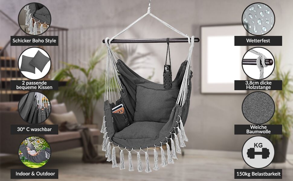 Hängesessel Anthrazit 170x100x150cm