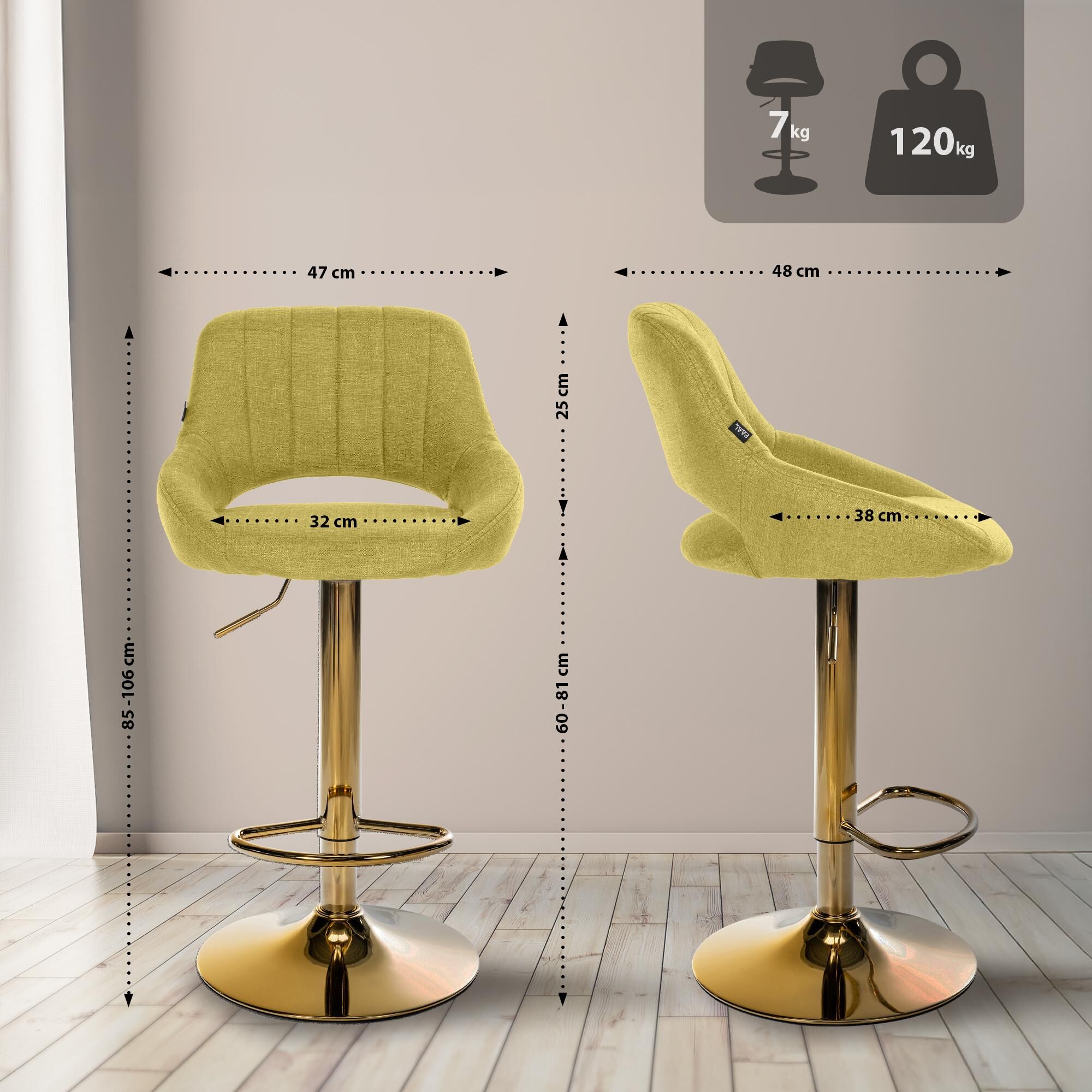 2er Set Barhocker Milet Stoff G, grün