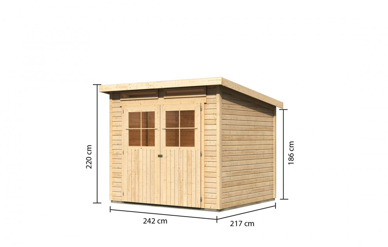 Karibu Pultdach Gartenhaus Glücksburg 4 natur