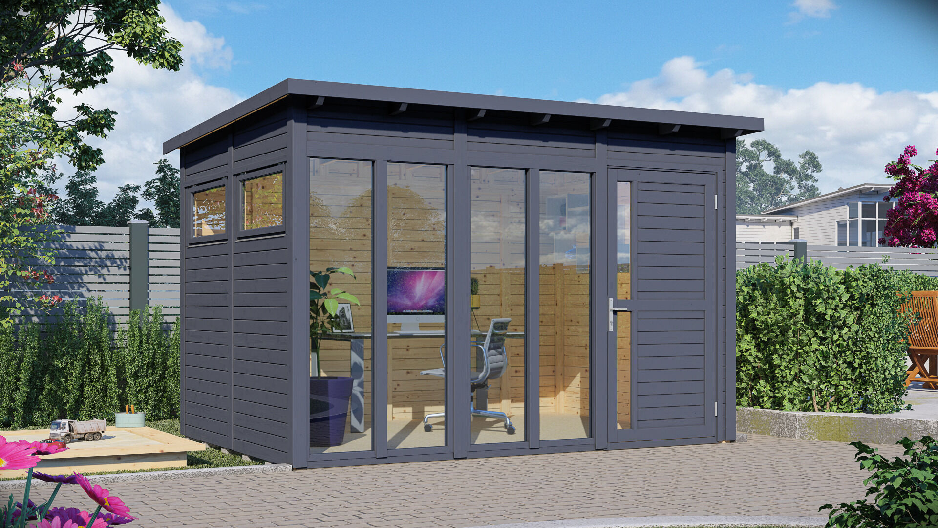 Gartenhaus Holz Pentus 3 Office anthrazit 333 x 230 cm