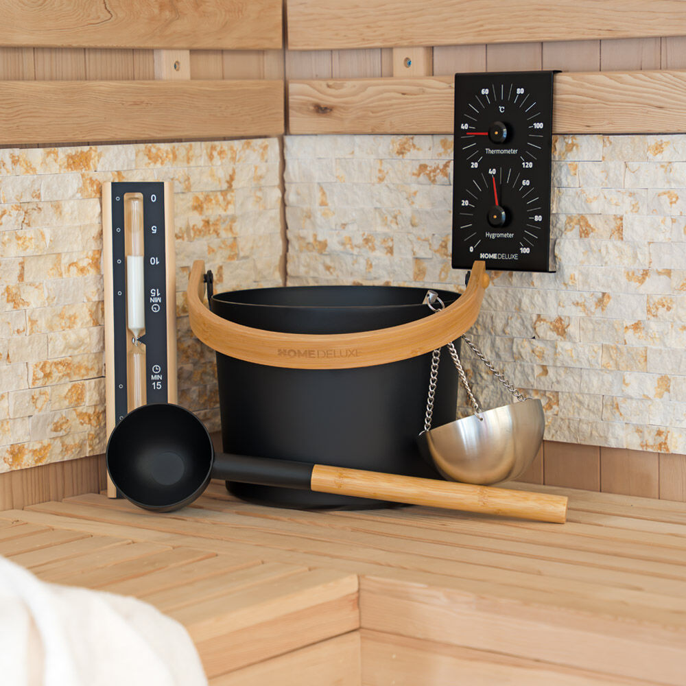 Saunazubehör LUVIA Schwarz- Komplett Set