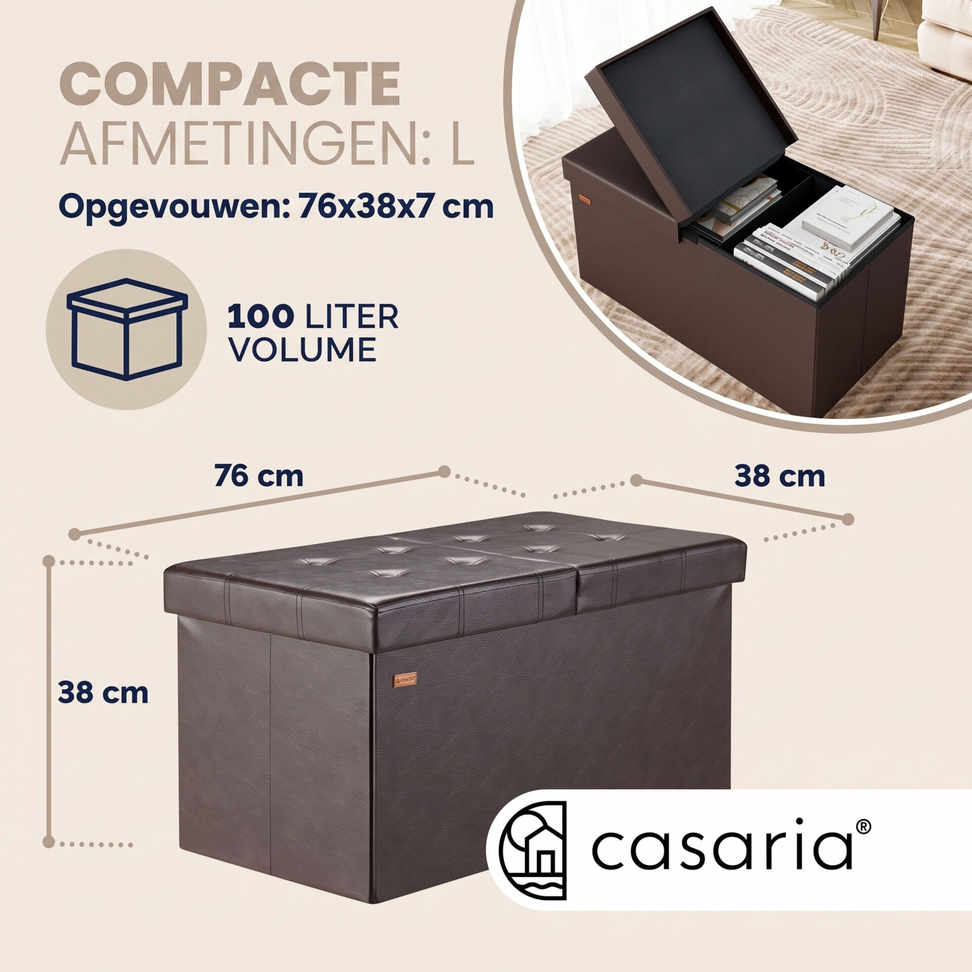 Sitzbank Braun 80x40x40cm mit Stauraum faltbar