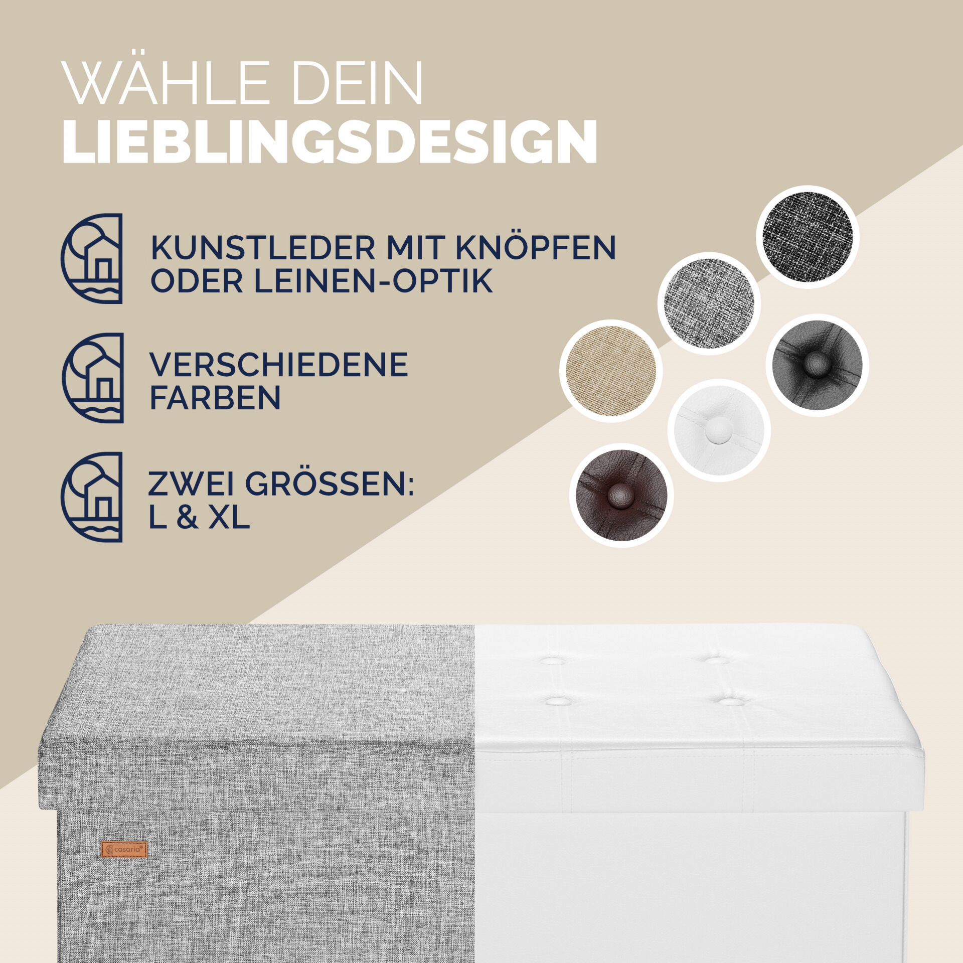 Sitzbank Hellgrau 80x40x40cm mit Stauraum faltbar