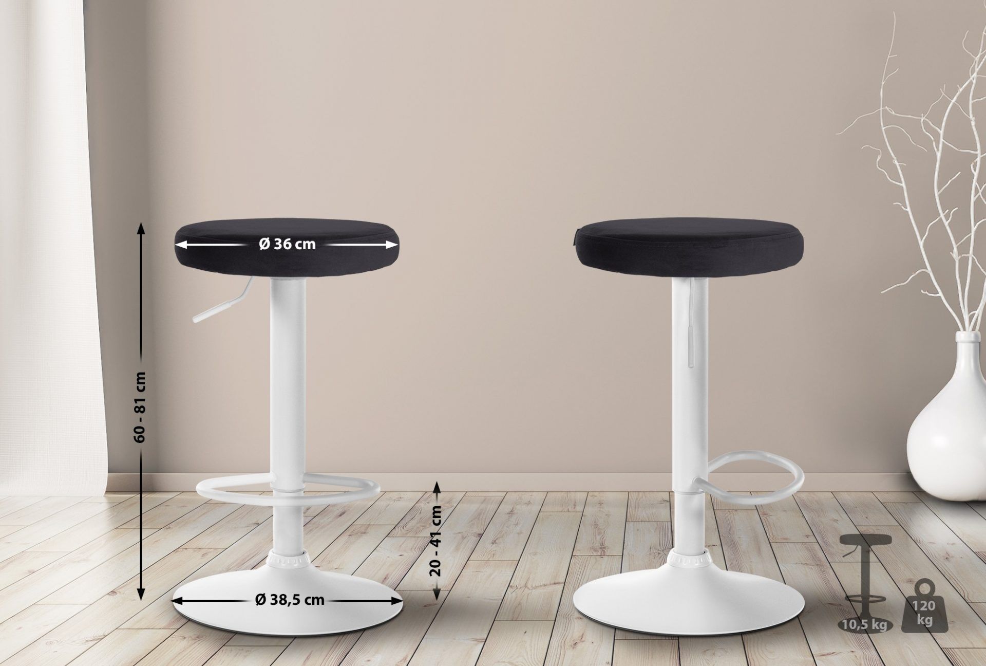 Barhocker Ponte Samt weiß, schwarz