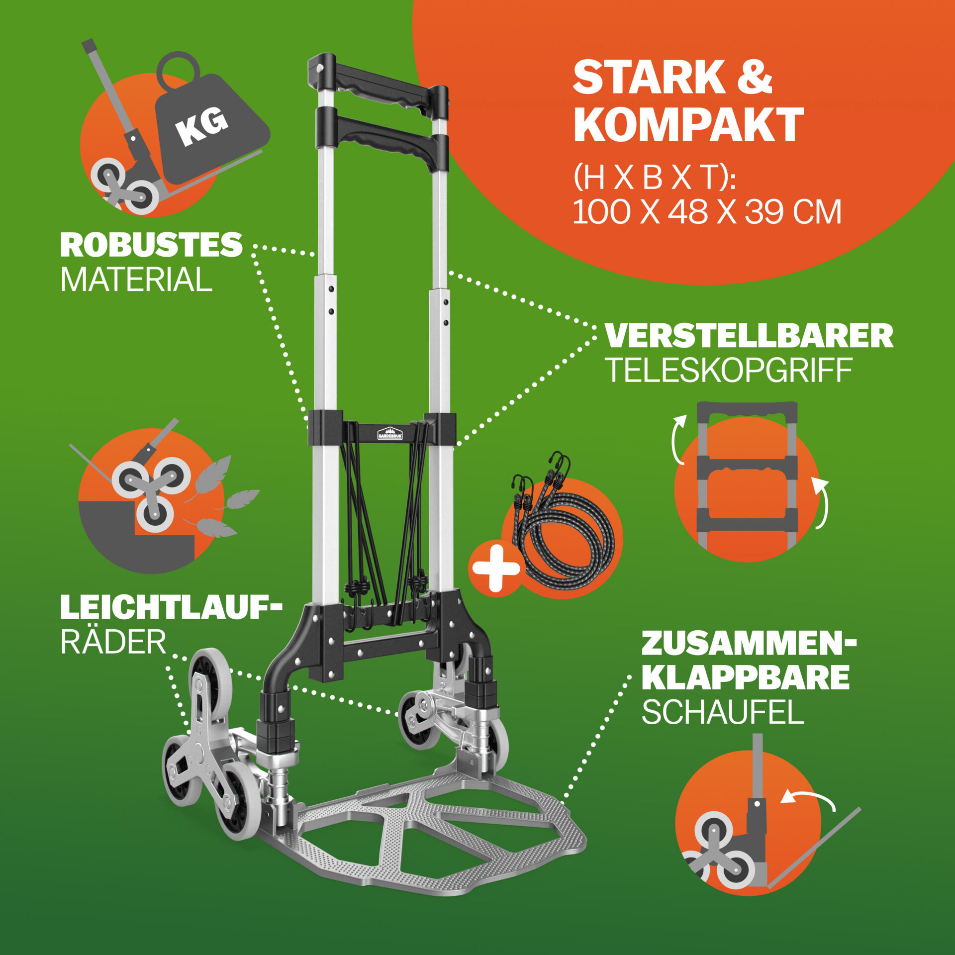 Treppenkarre Silber/Schwarz 80kg höhenverstellbar