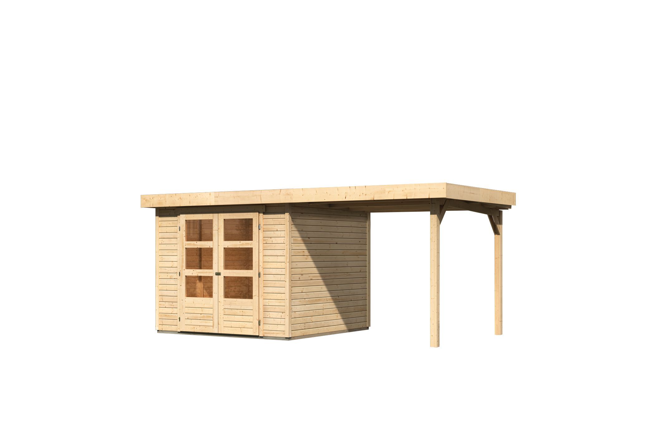 Karibu Gartenhaus Askola 3,5 Set mit Anbaudach 2,4m, naturbelassen