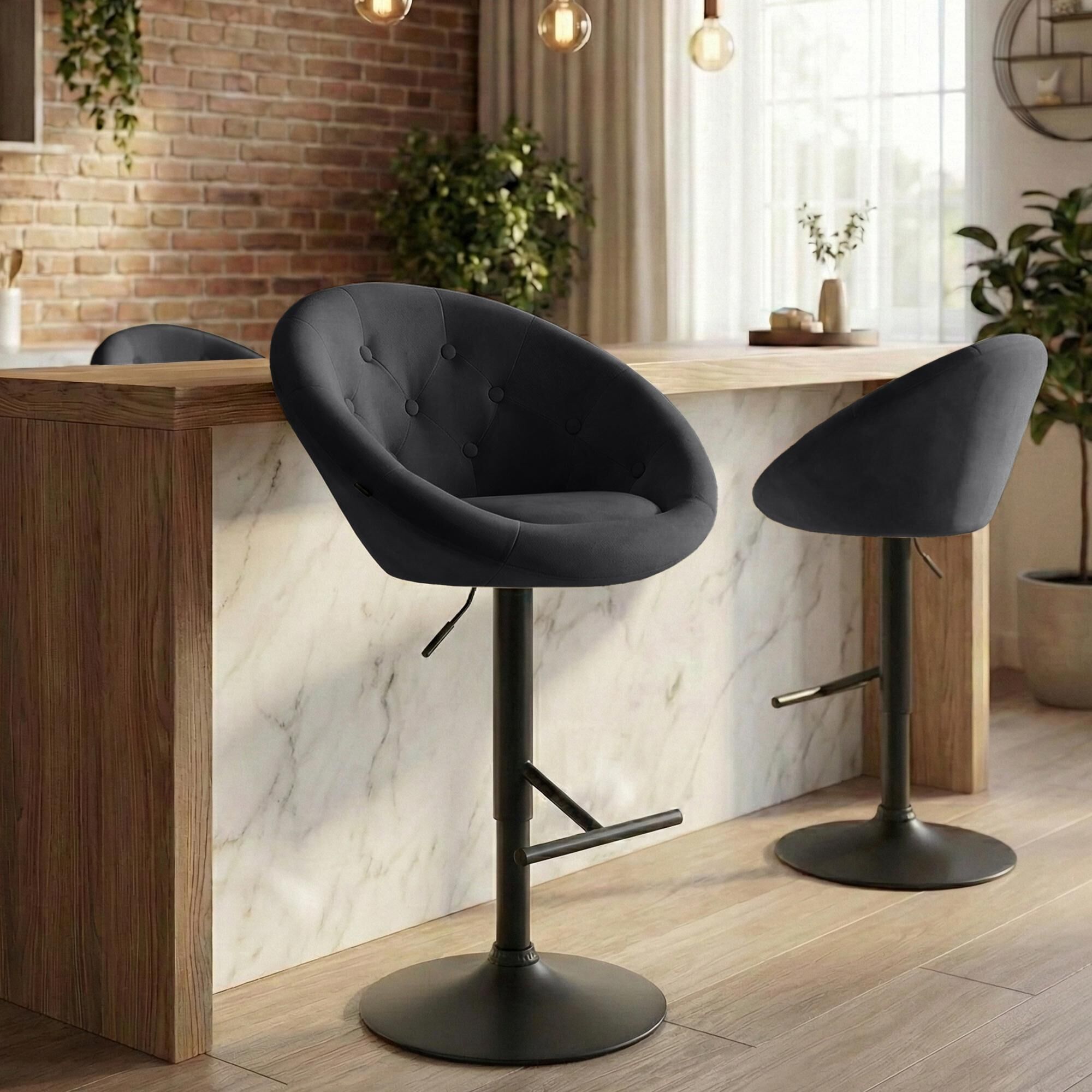 Barhocker London Samt schwarz, schwarz