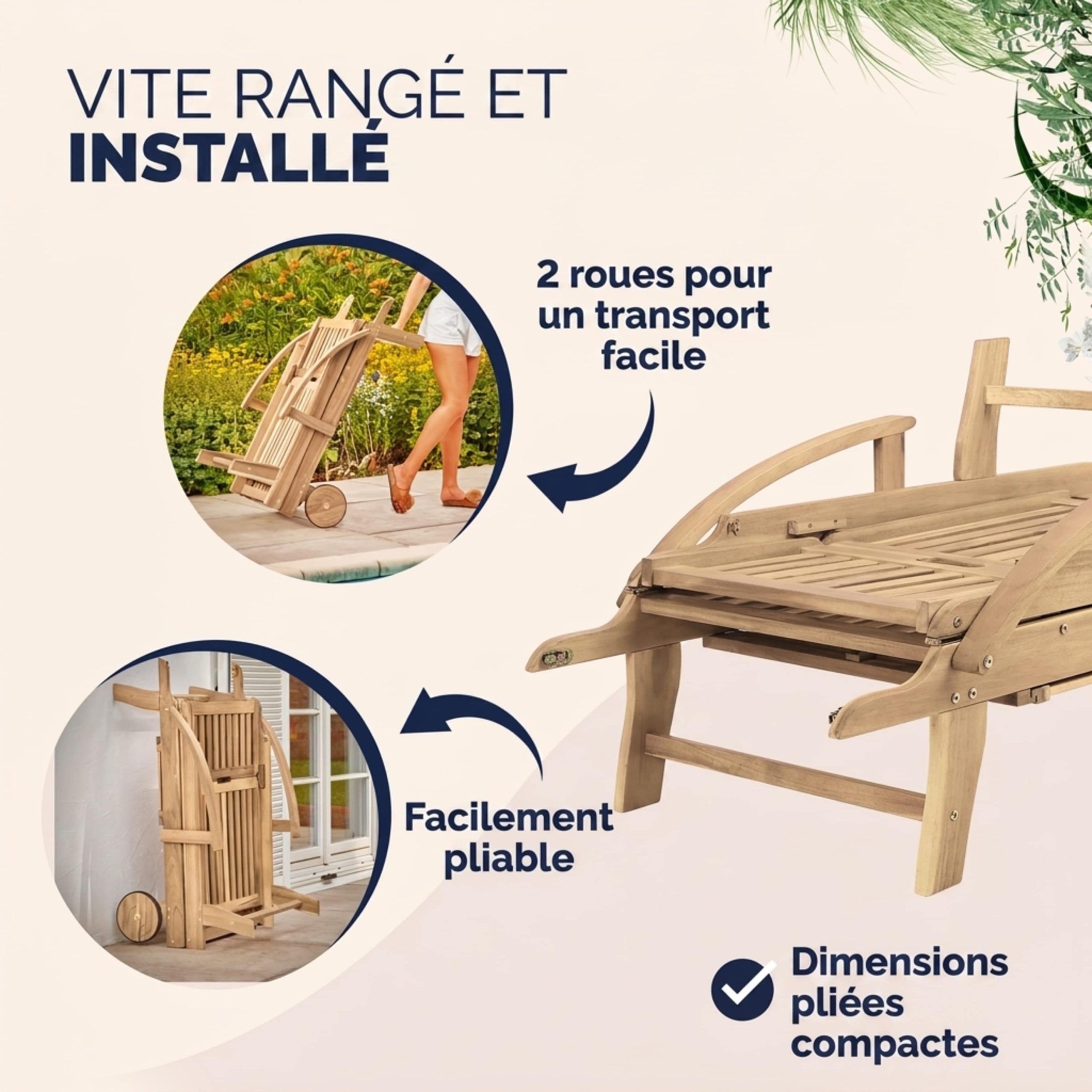 Gartenliege klappbar verstellbar Akazienholz Teak Optik Ausziehtisch Rollen