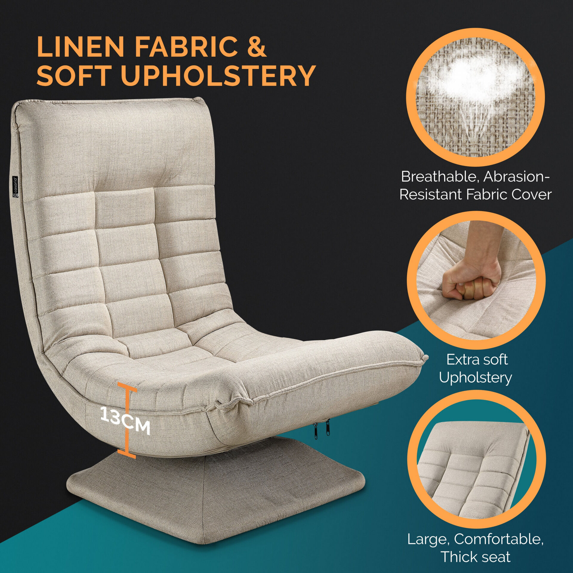 Sessel Aberdeen Creme Stoff 5fach verstellbar 360 Grad drehbar klappbar