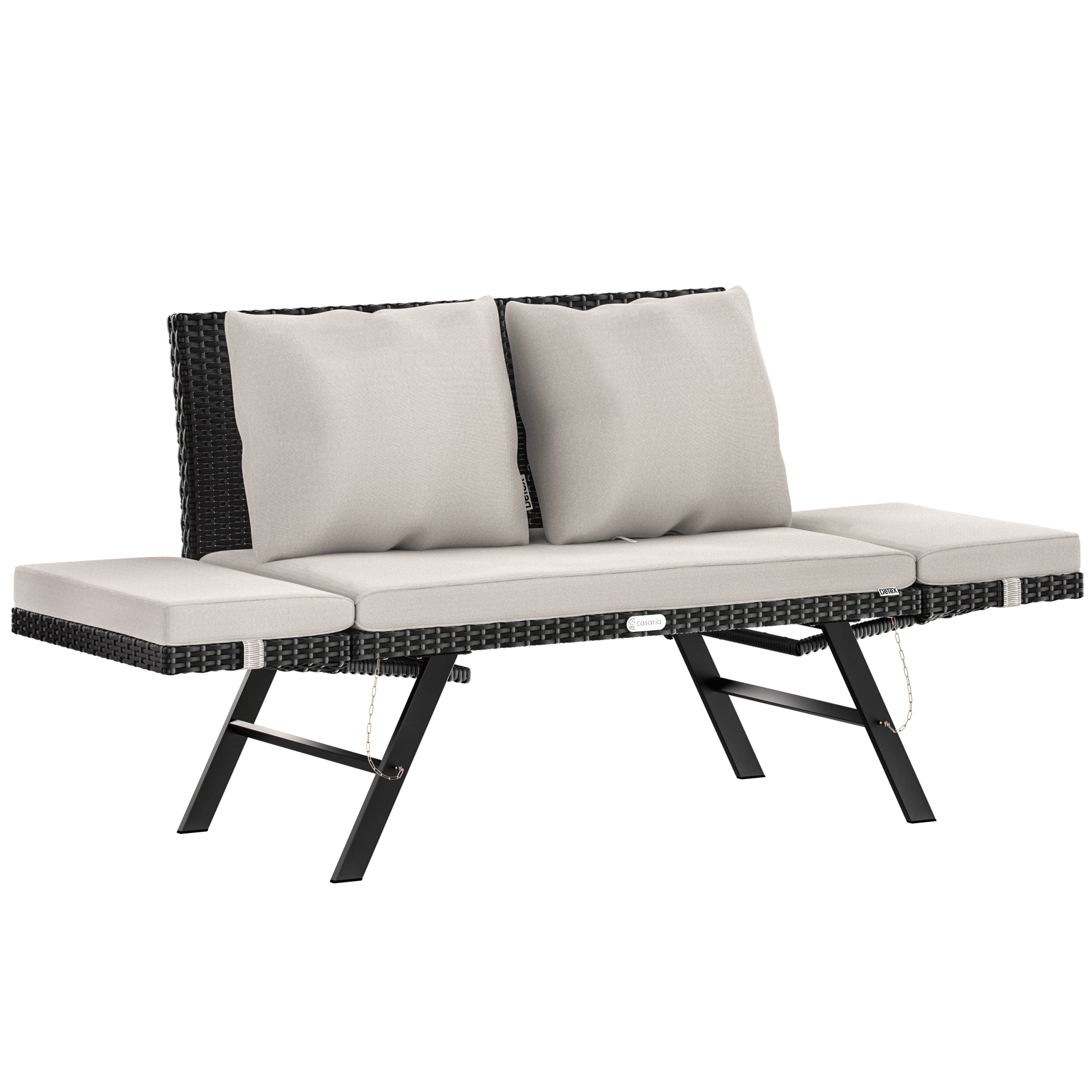 Polyrattan Gartenbank Schwarz/Creme 176x56x81cm
