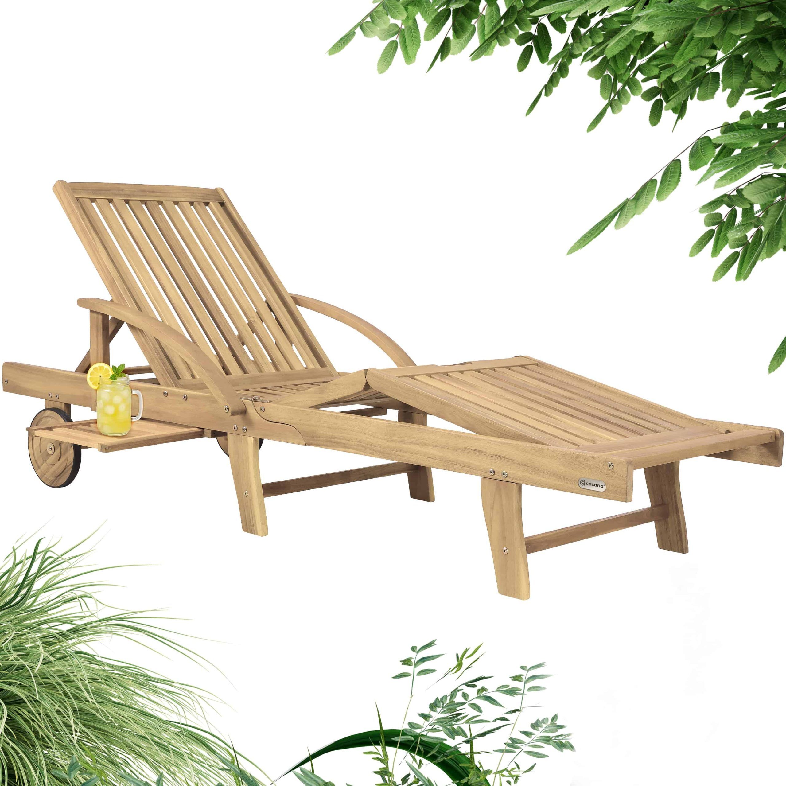 Gartenliege klappbar verstellbar Akazienholz Teak Optik Ausziehtisch Rollen