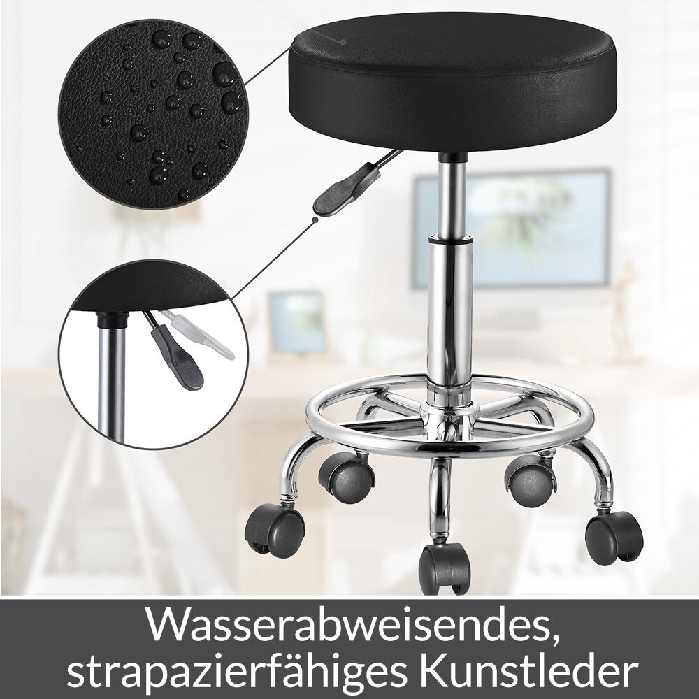 Rollhocker Kunstleder Schwarz 360° drehbar