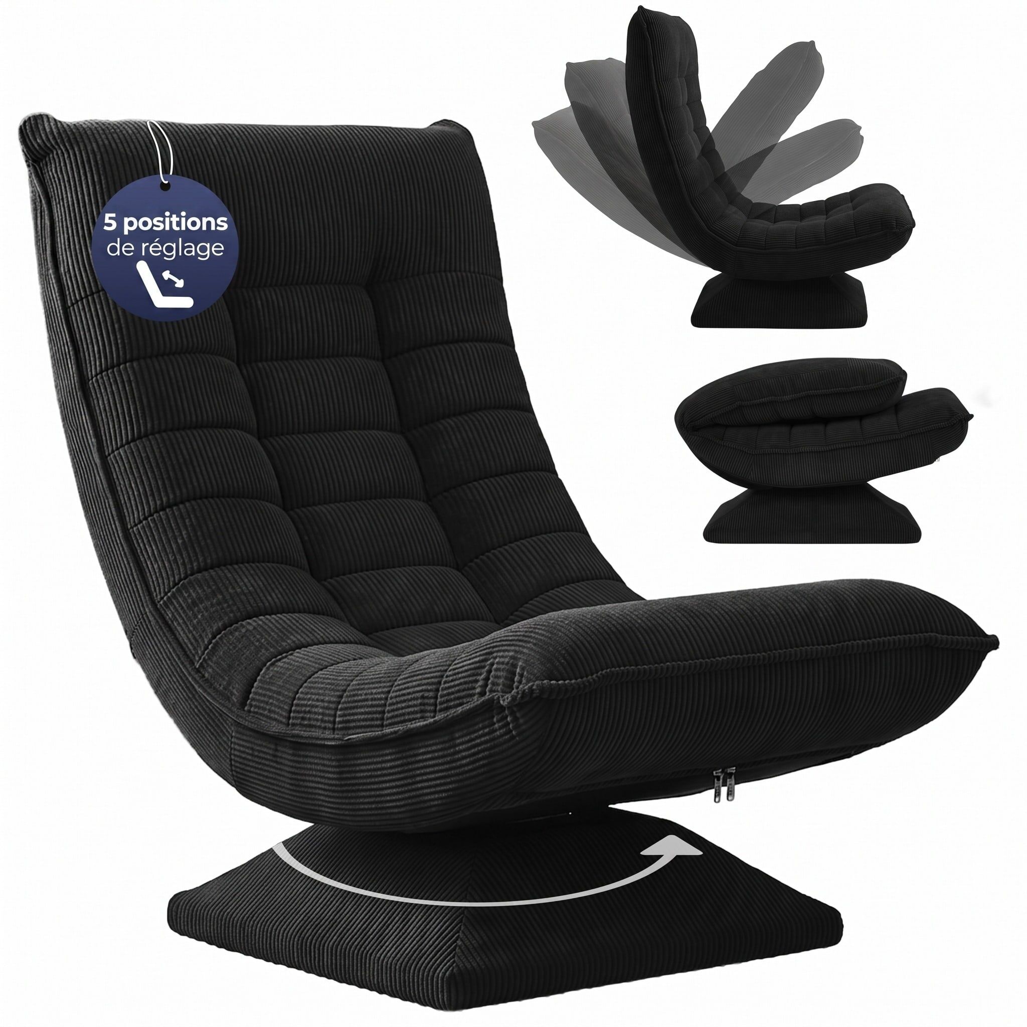 Sessel Aberdeen Schwarz Cord 5fach verstellbar 360 Grad drehbar klappbar