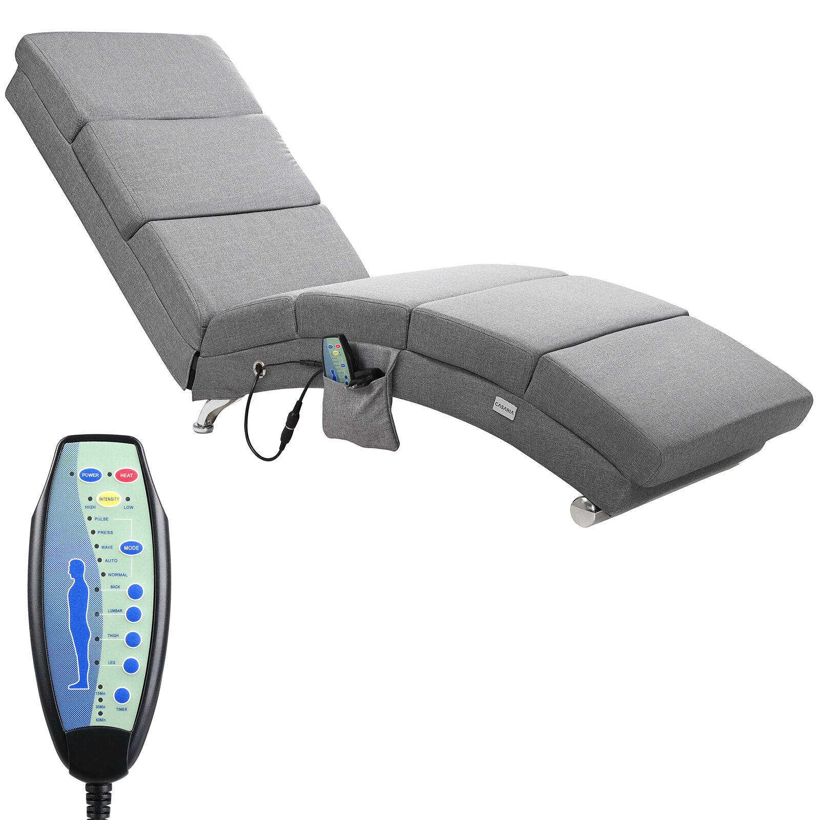 Relaxliege London Grau mit Massage- + Heizfunktion