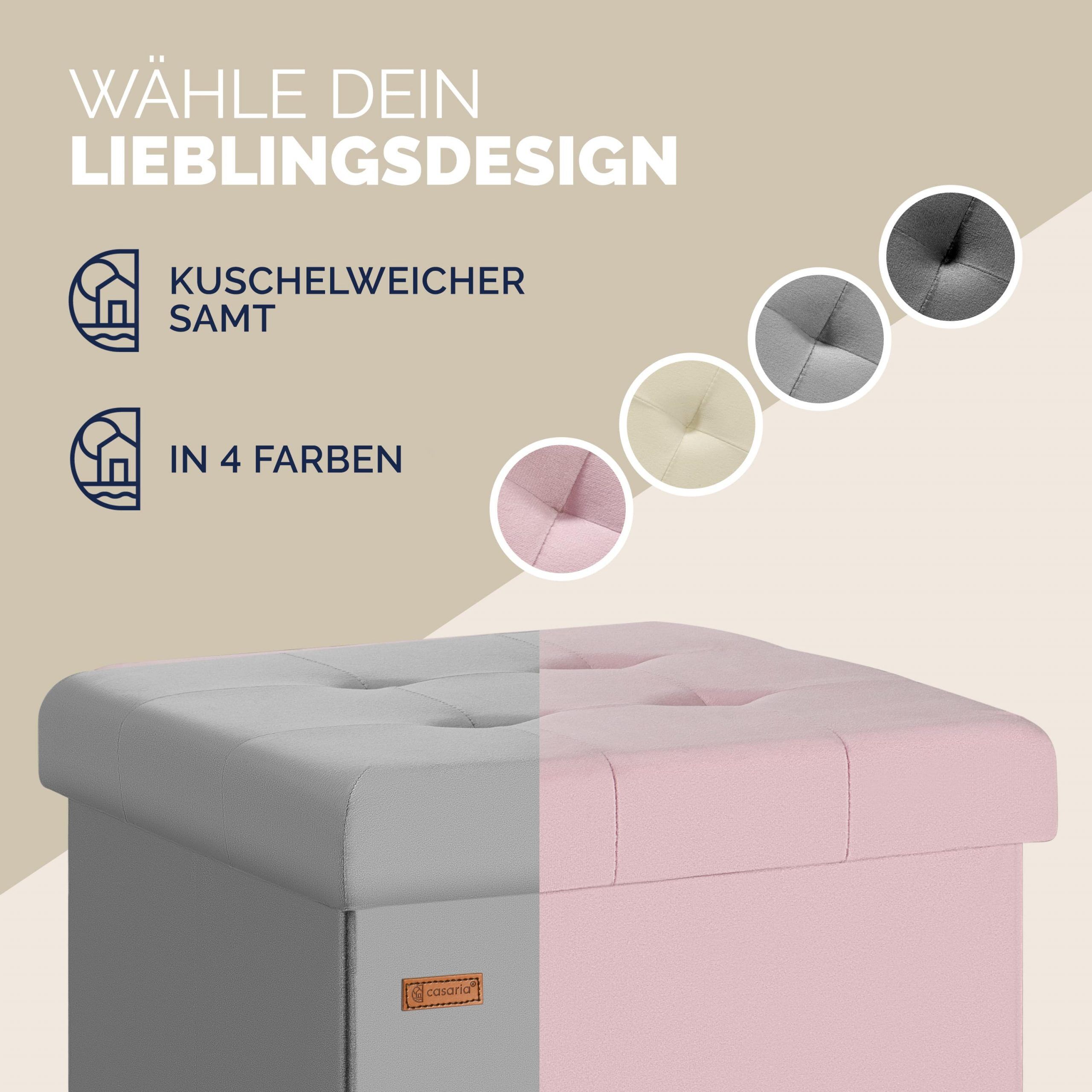 Sitzhocker Grau Samt 42x38x38cm faltbar