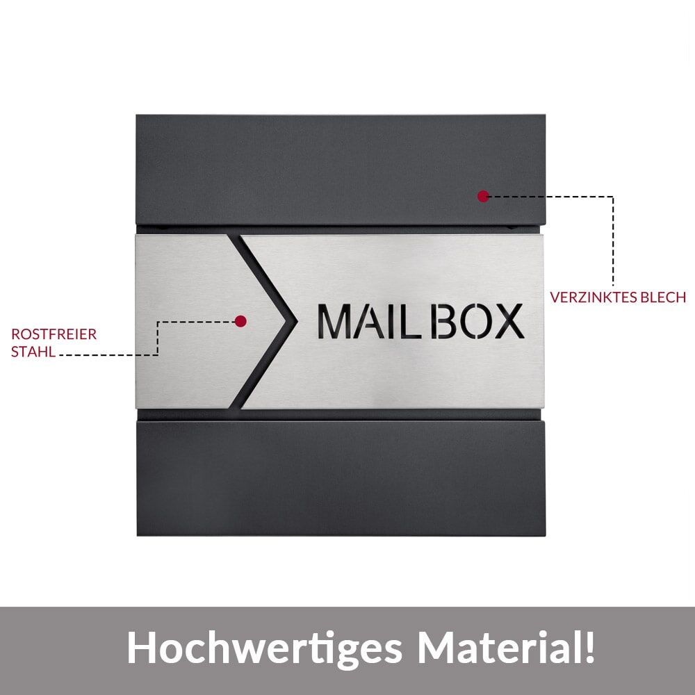 Briefkasten Design Anthrazit Edelstahl Zeitungsfach 37x11x36,5 cm