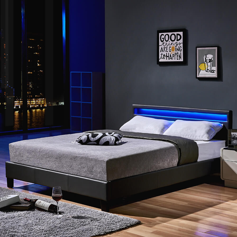 LED Bett ASTRO mit Matratze - 140 x 200 cm Dunkelgrau