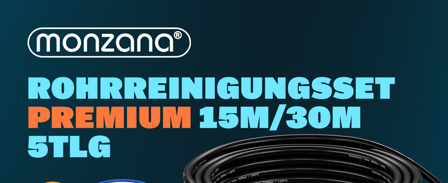 Rohrreinigungsset Premium 5-tlg Schwarz 15m