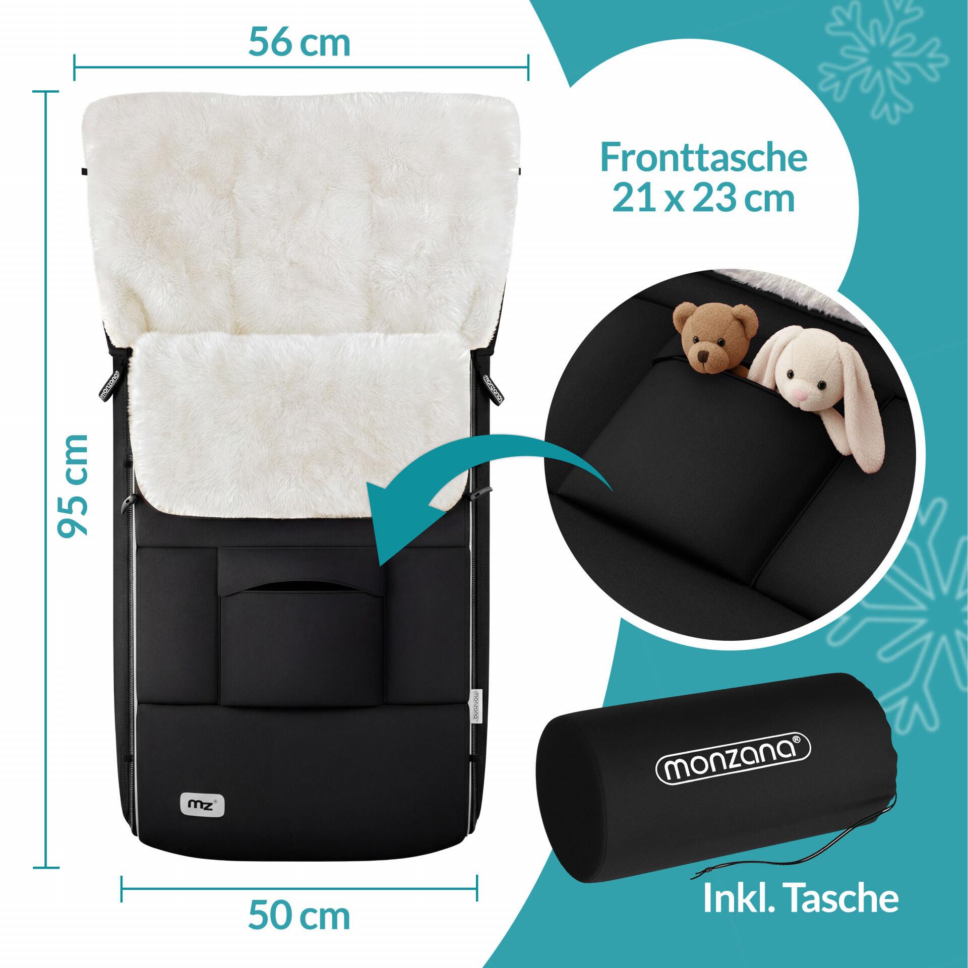 Babyfußsack Schwarz gefüttert Kinderwagen geeignet