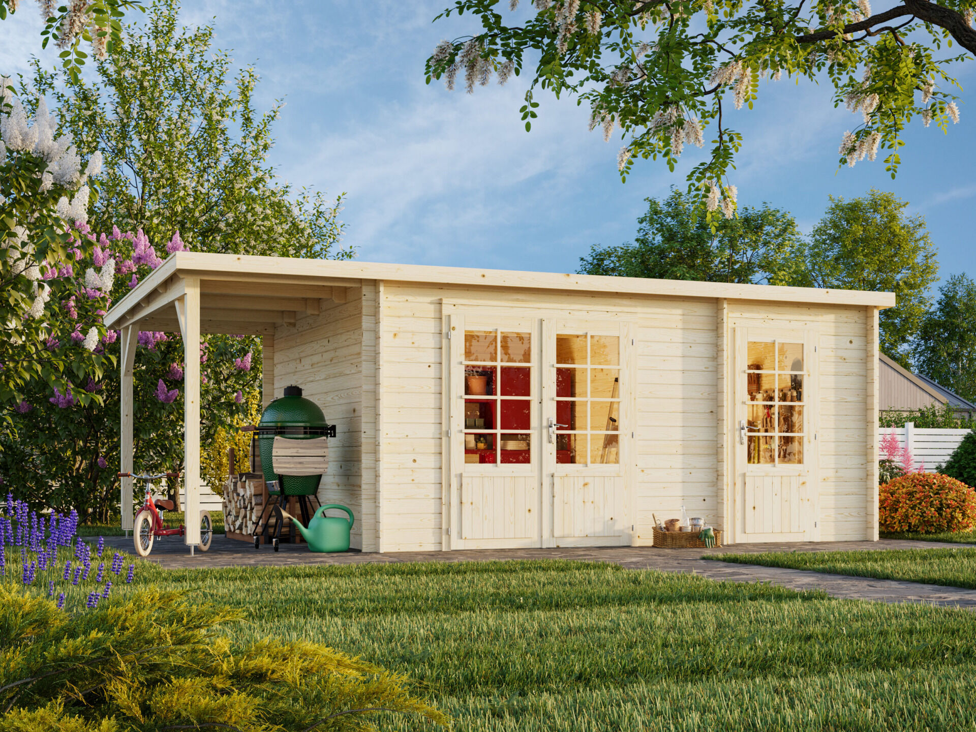 Flachdach Palmako Gartenhaus Ella 13,1+3,9 m²