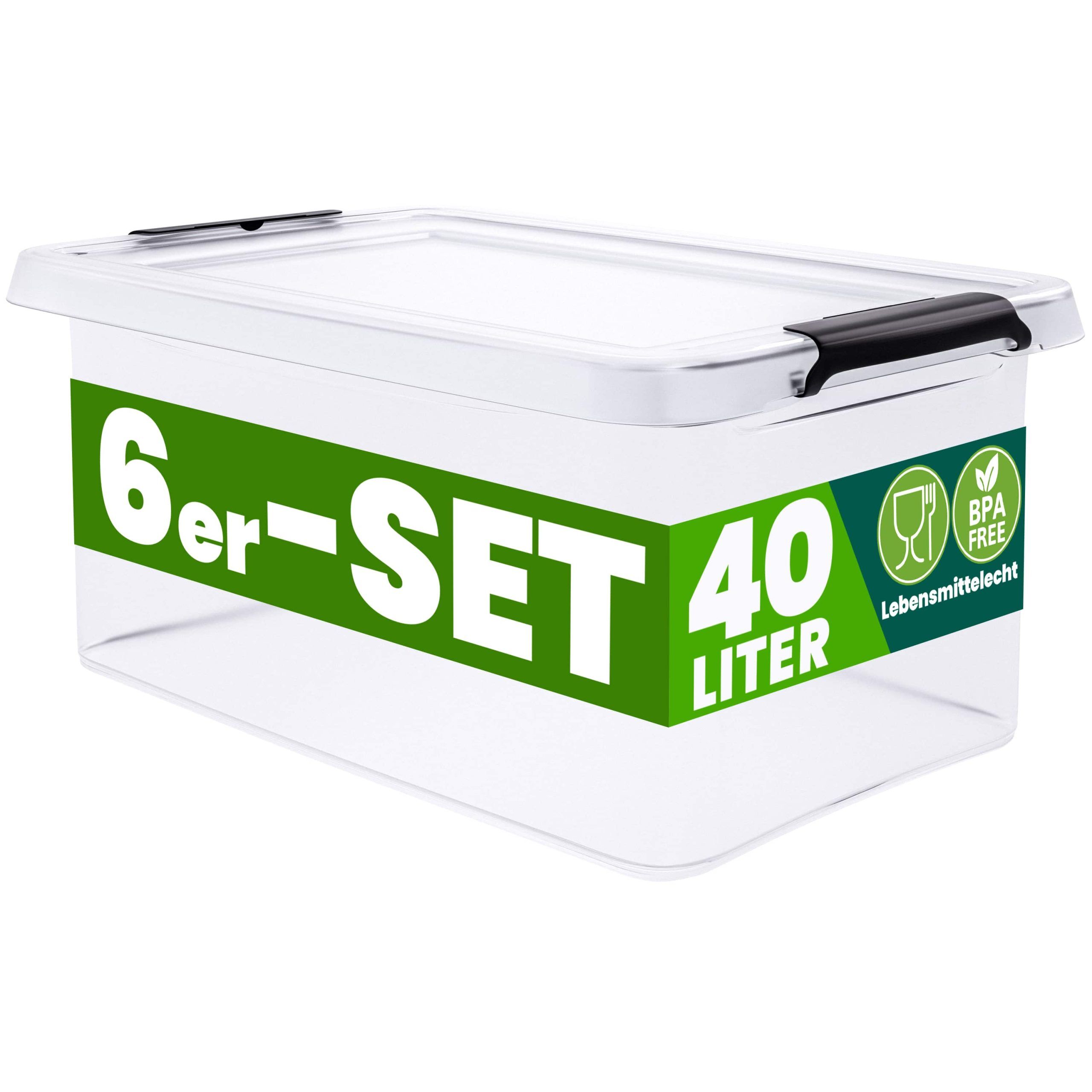 Aufbewahrungsbox 6er-Set 58x39x26cm 40L transparent stapelbar BPA-frei