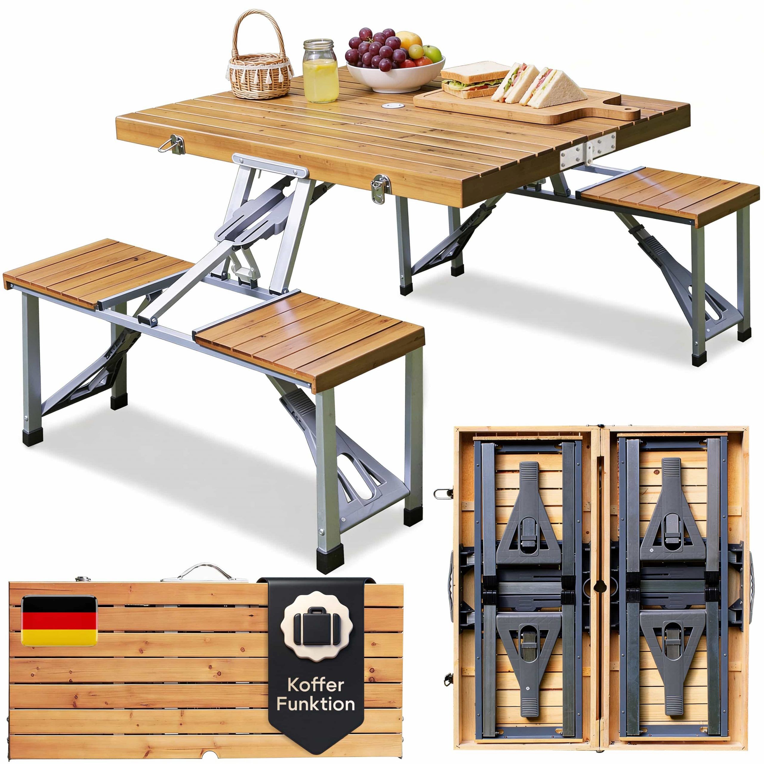 Campingtisch Holz Alu fr 4 Personen klappbar | DB-101157