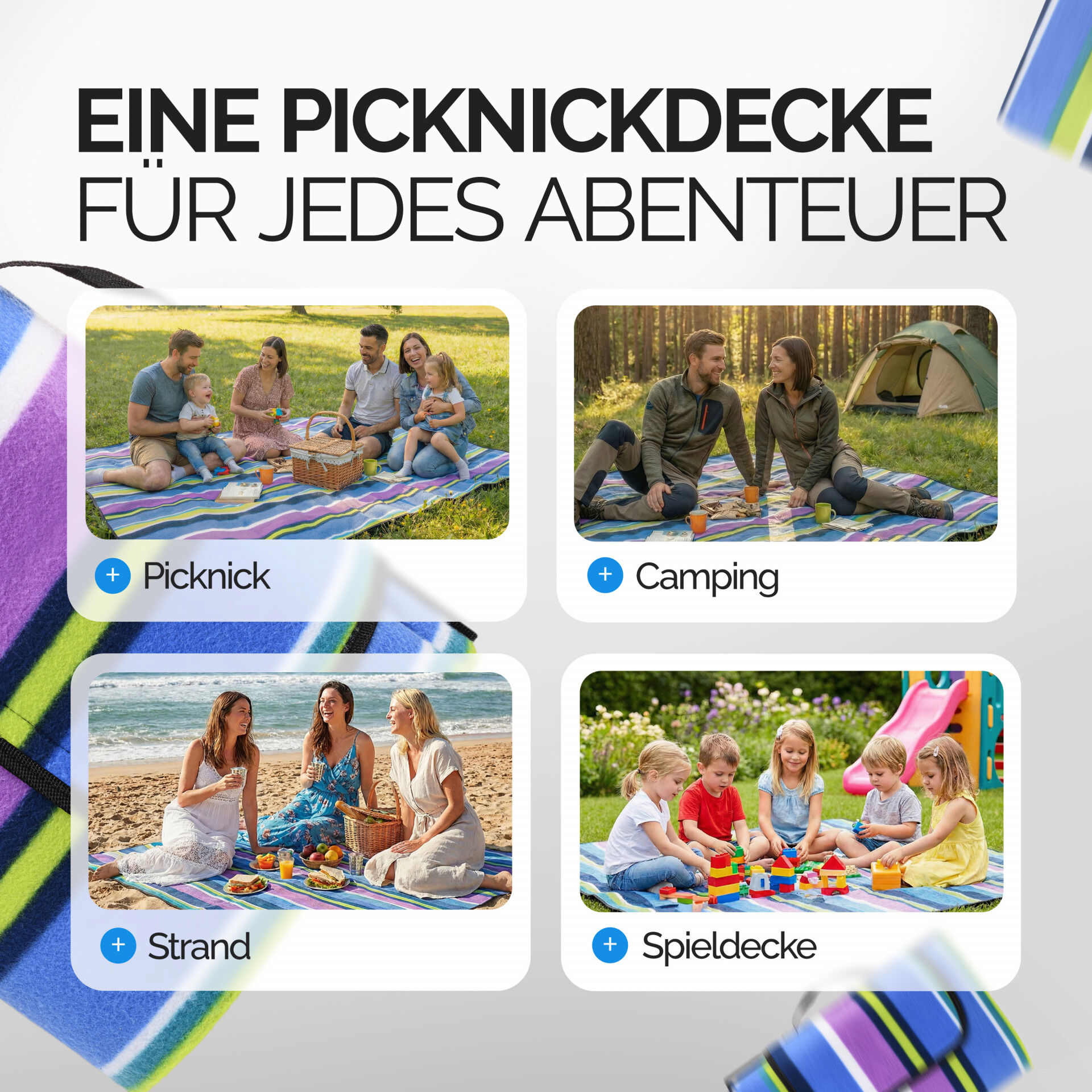 Picknickdecke Streifen 2x2m