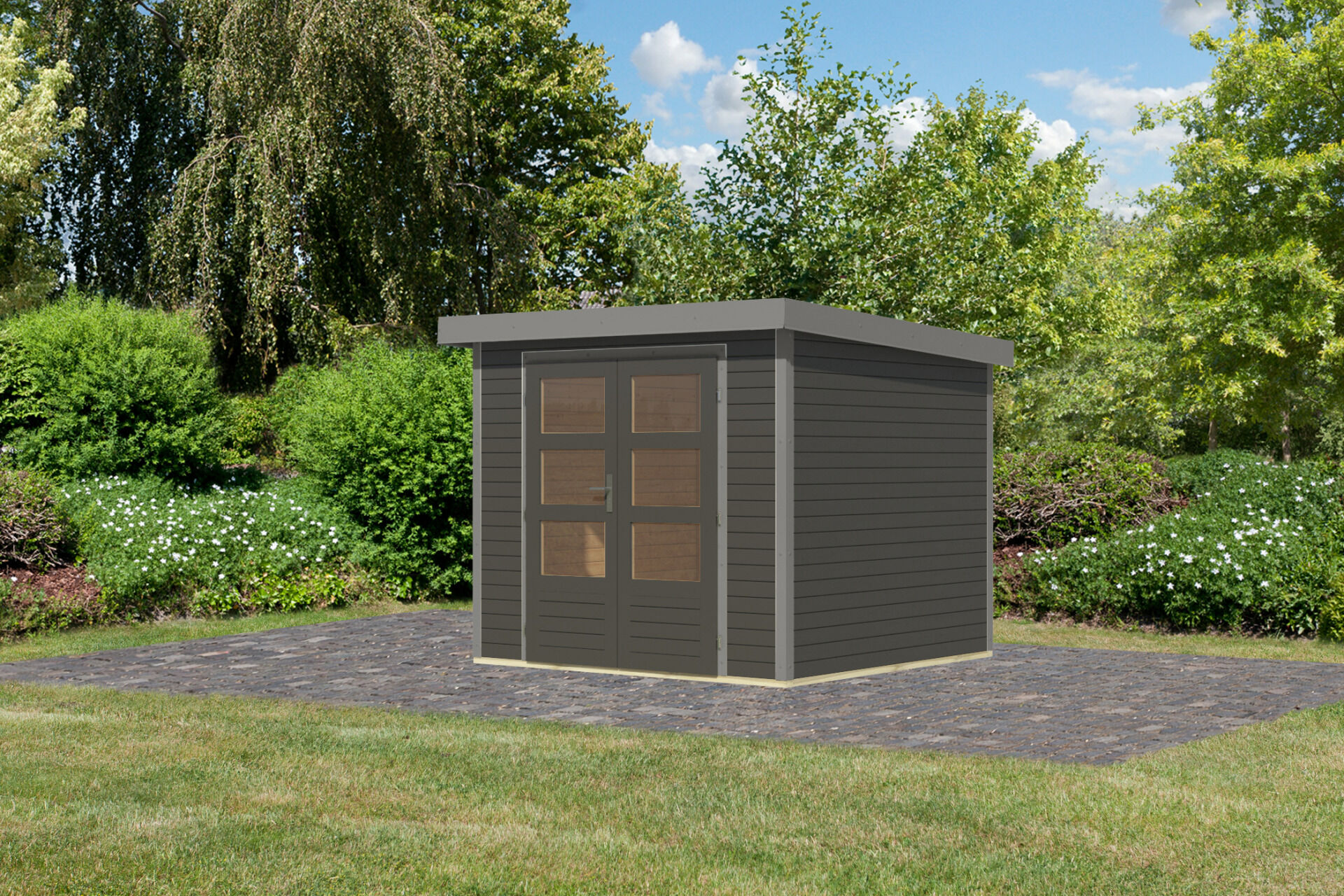 Karibu Pultdach Holz & Metall Gartenhaus Jupiter 3, naturbelassen / graualuminium