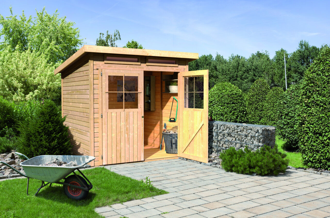 Karibu Pultdach Gartenhaus Glücksburg 3 natur