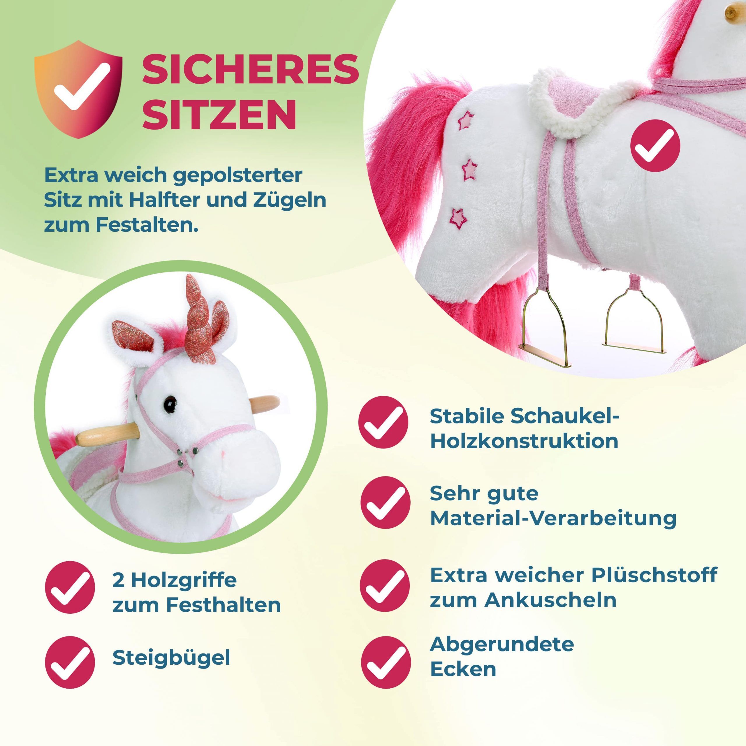 Schaukeltier Einhorn Weiß mit Geräuschfunktion