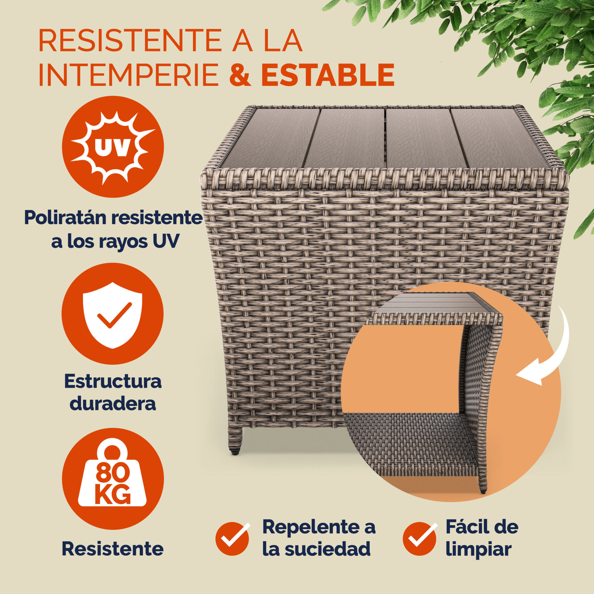 Polyrattan Beistelltisch Vedis Creme 45x45x40cm
