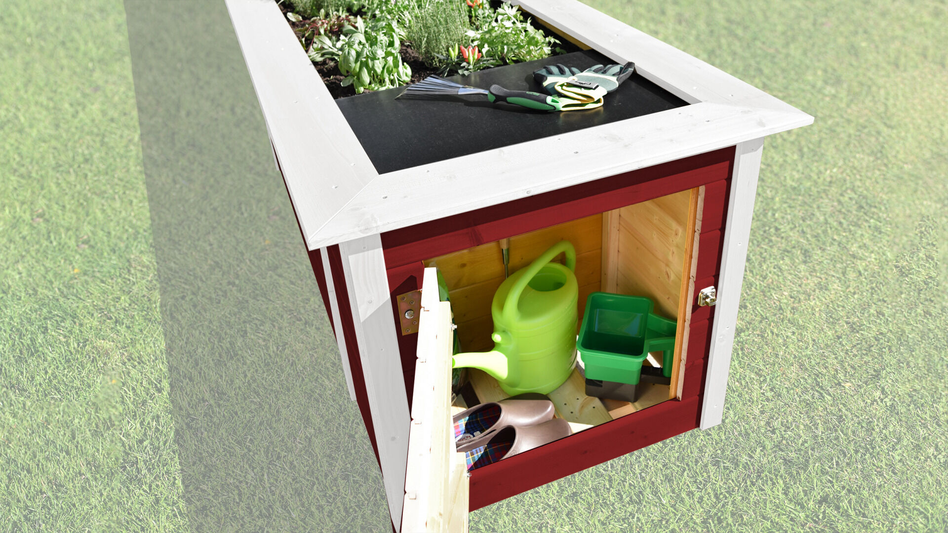 weka Profi-Hochbeet 669, schwedenrot/weiss, 21 mm, mit Ablagefläche und Abstellraum