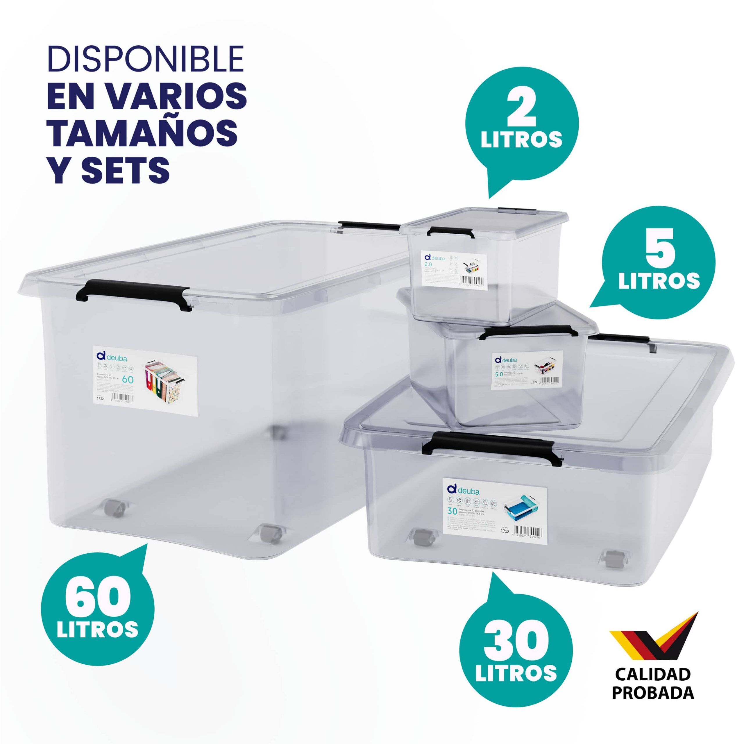 Aufbewahrungsbox 4er-Set Transparent 60x40x35cm 60L stapelbar