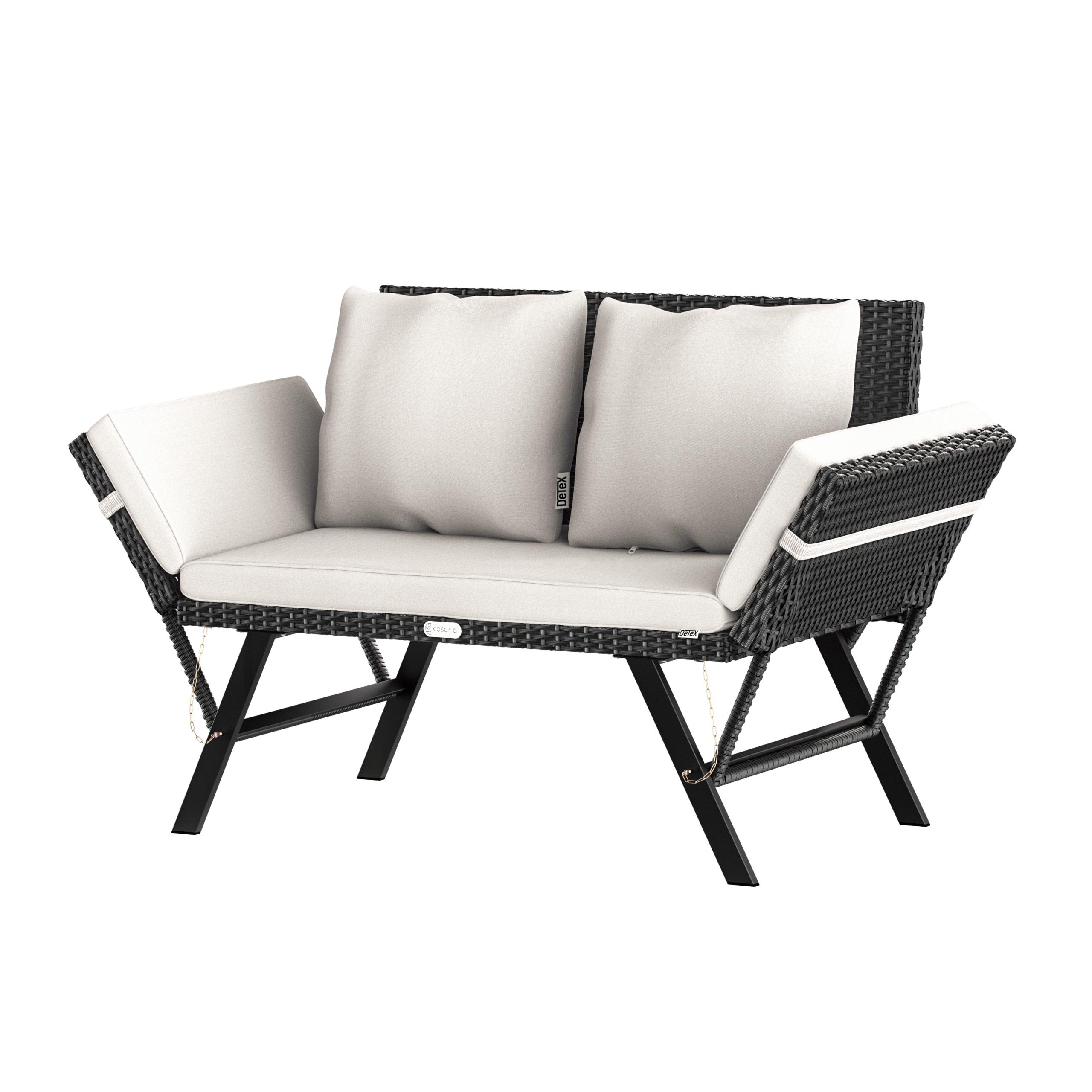 Polyrattan Gartenbank Schwarz/Creme 176x56x81cm