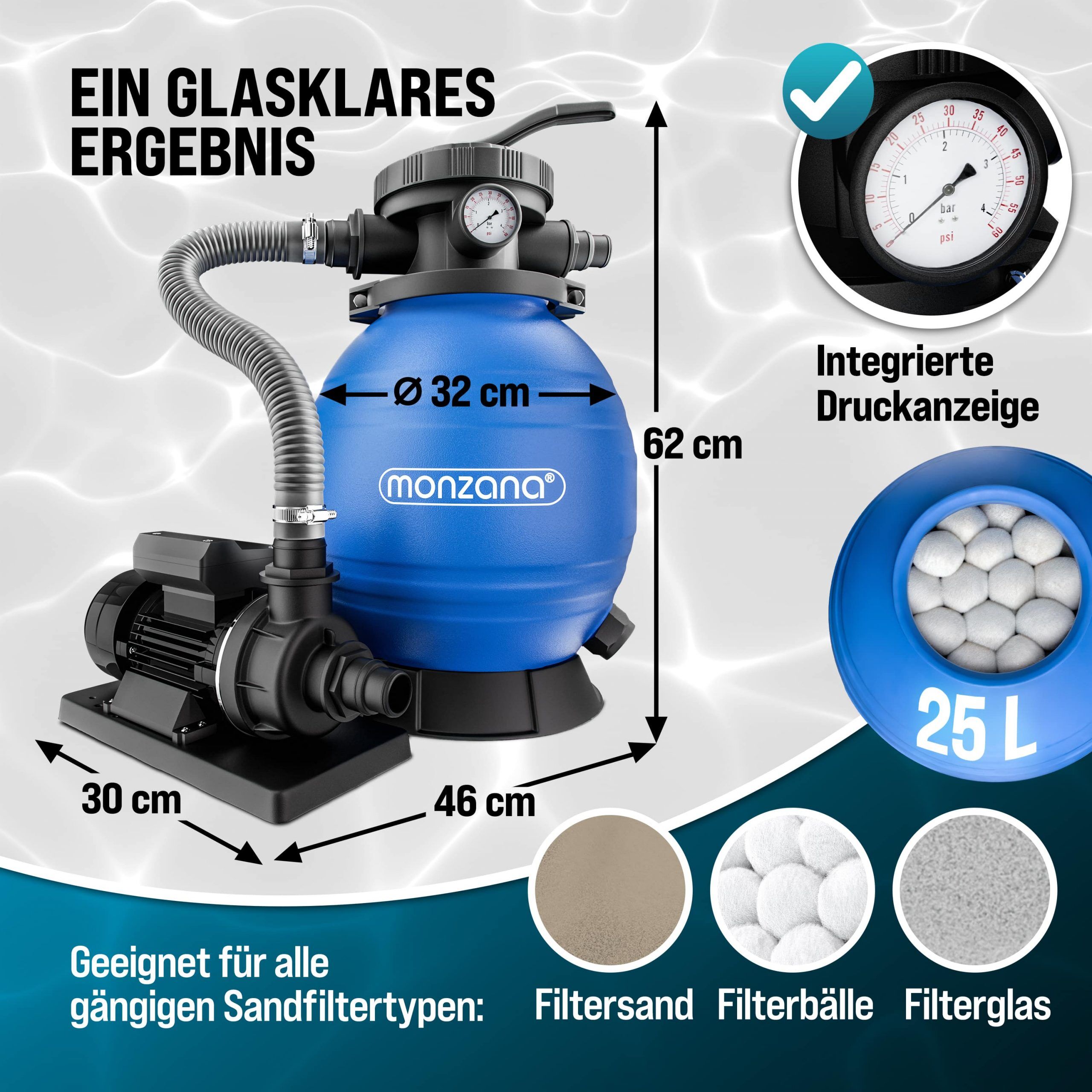 Sandfilteranlage 10200 L/h inkl Filterbällen