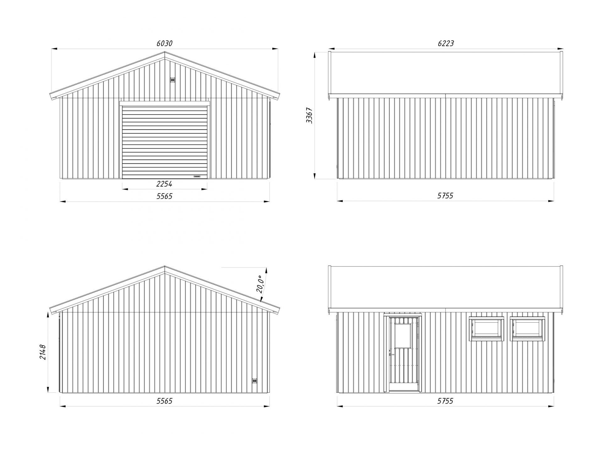 Palmako Holzgarage Andre 28,5 m² mit Sektionaltor
