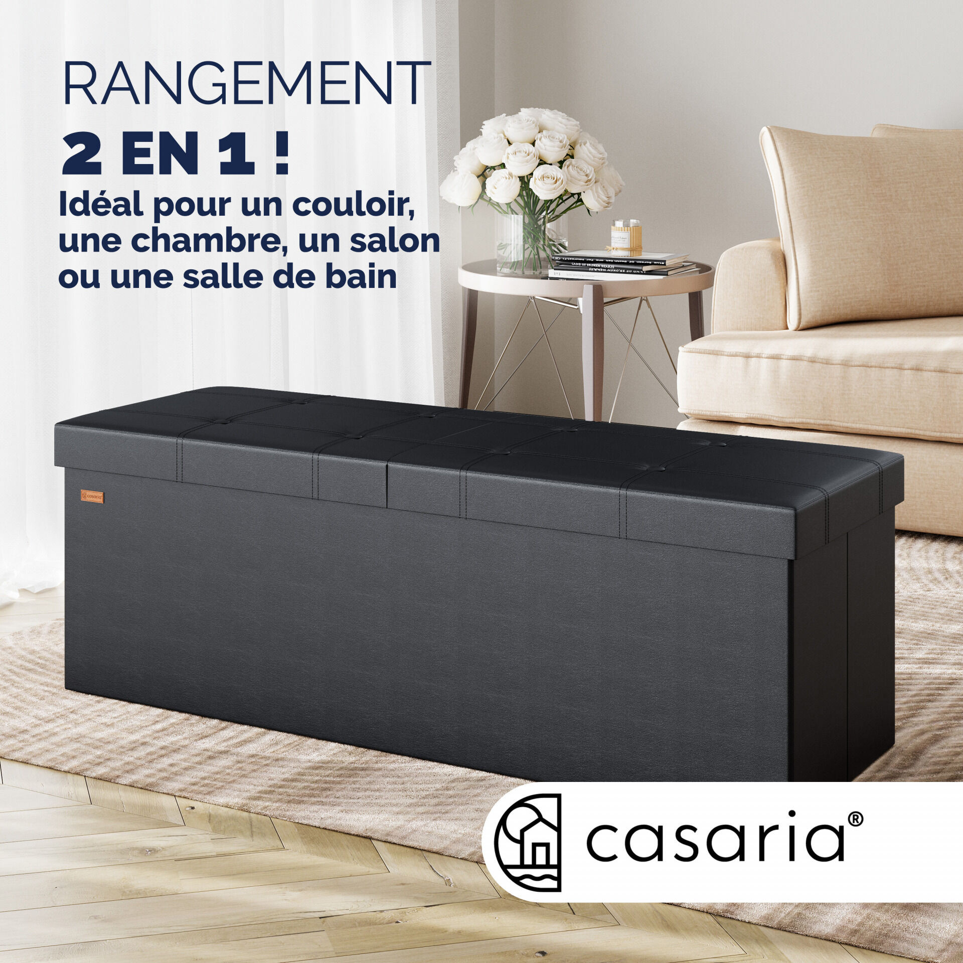 Sitzbank Schwarz 115x38x38cm mit Klappdeckel