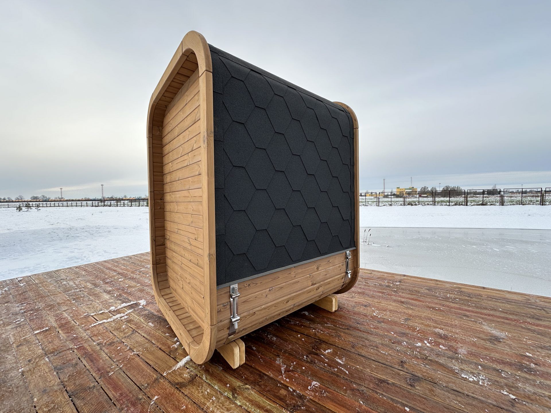 Finn Art Fasssauna Premium Mini Quadro Thermoholz montiert, Schwarz